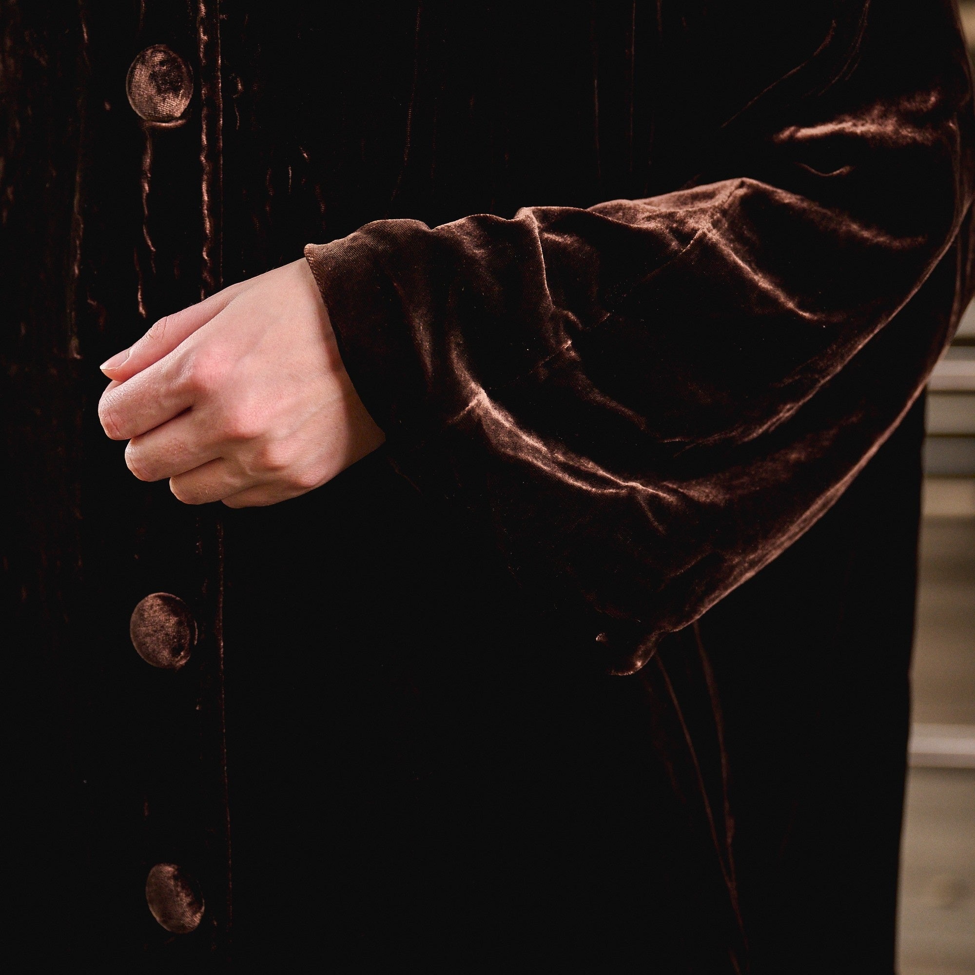 Claudia Silk Velvet Coat - Chocolate