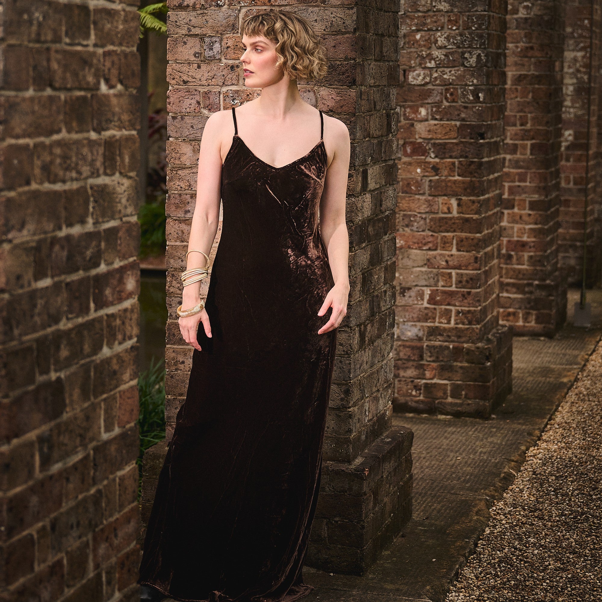 Silk Velvet Slip Dress - Chocolate