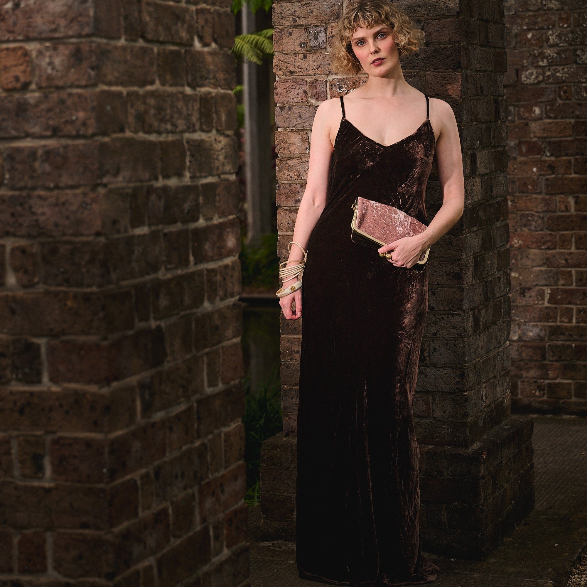 Silk Velvet Slip Dress - Chocolate