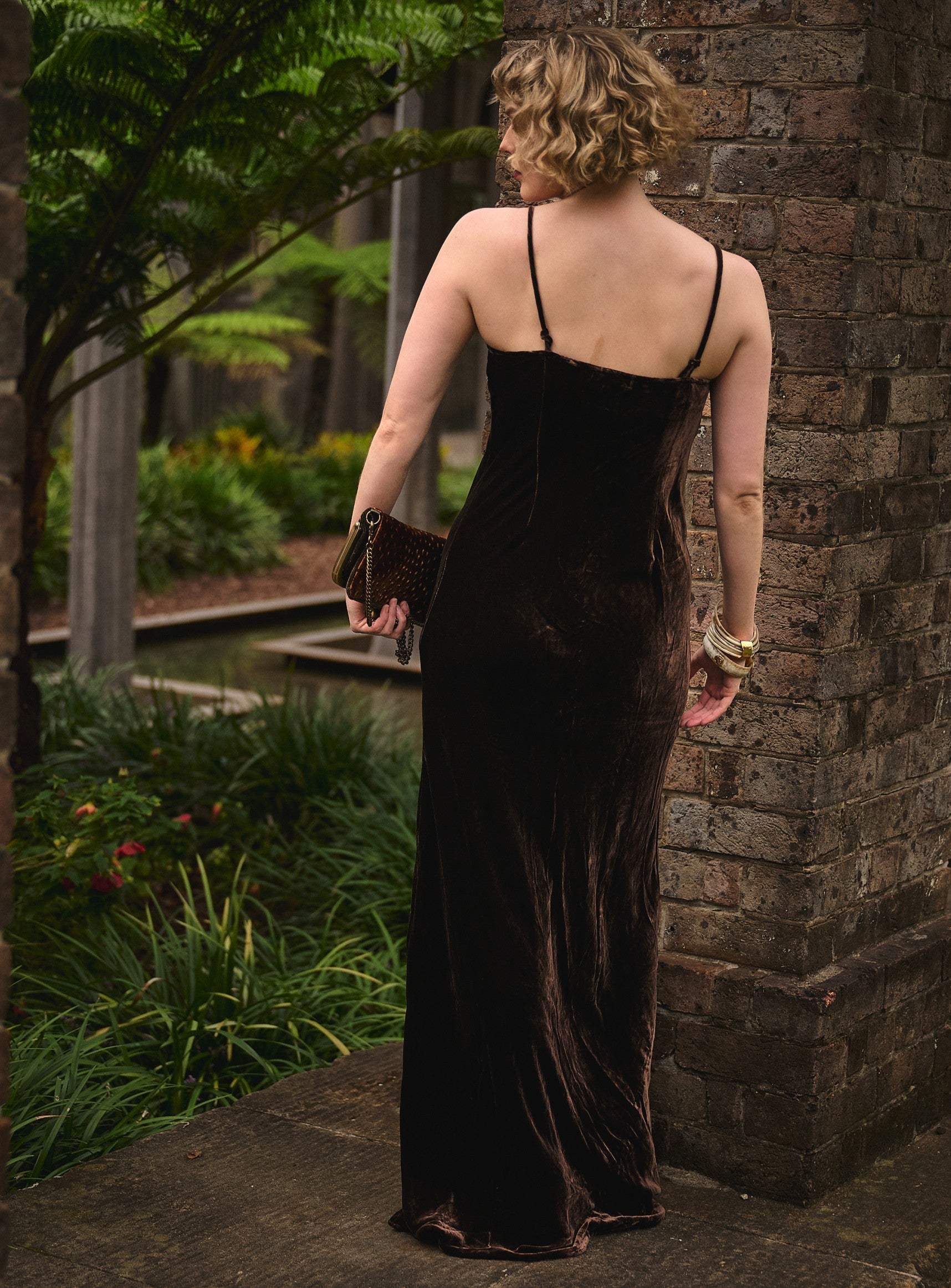 Silk Velvet Slip Dress - Chocolate