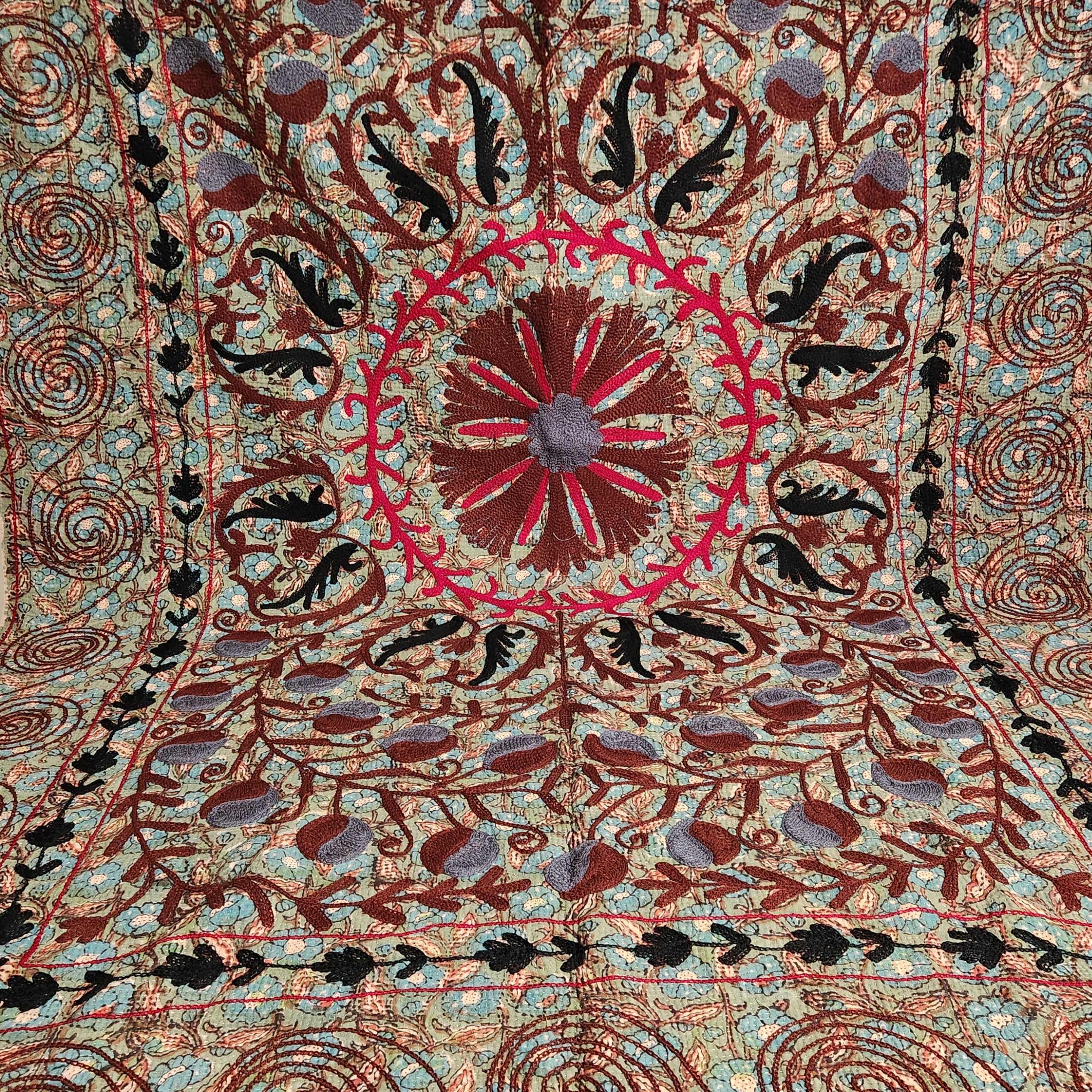 Vintage Suzani Kantha Throw - Green, Blue, Brown, Red, Black.