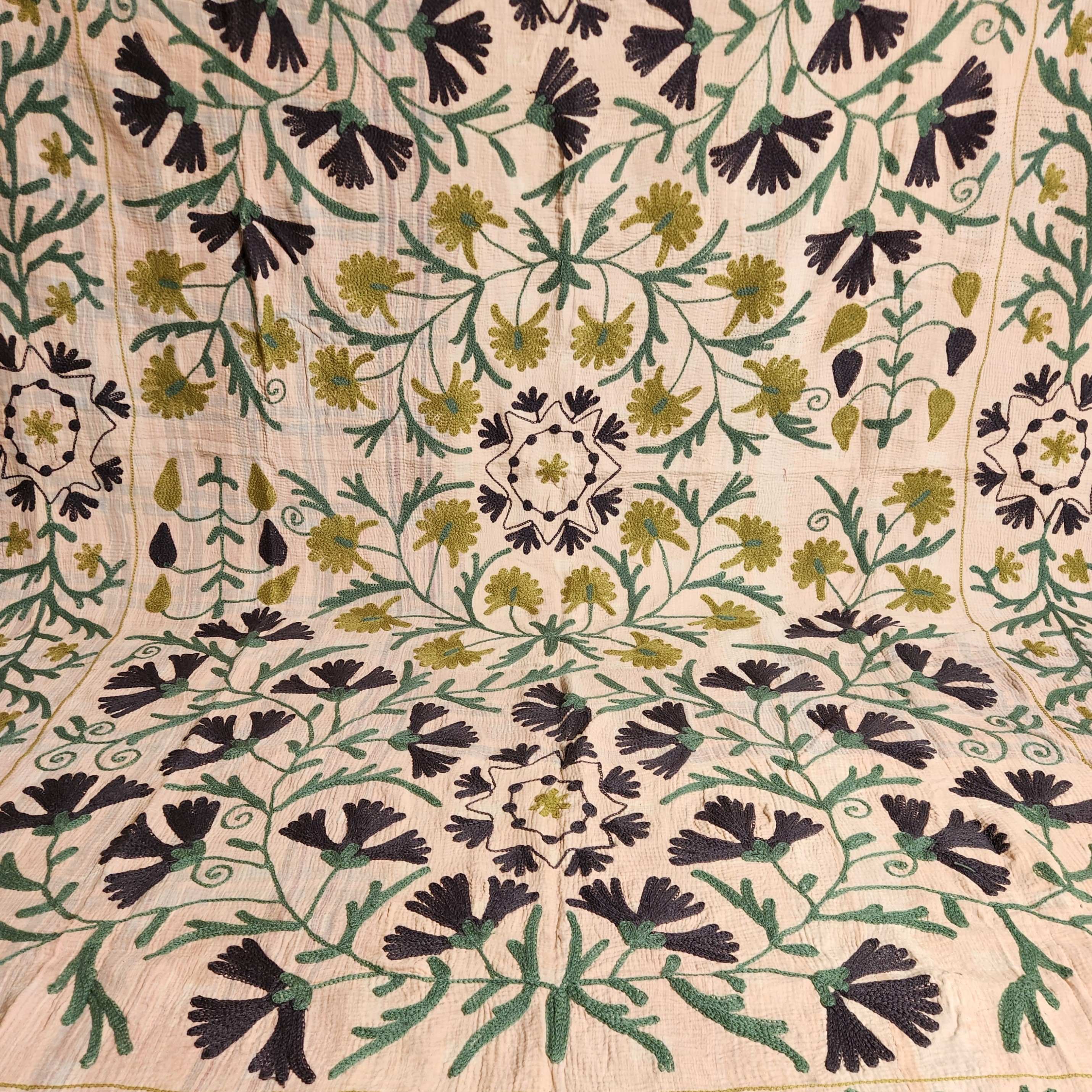 Vintage Suzani Kantha Throw - Navy, Olive, Teal