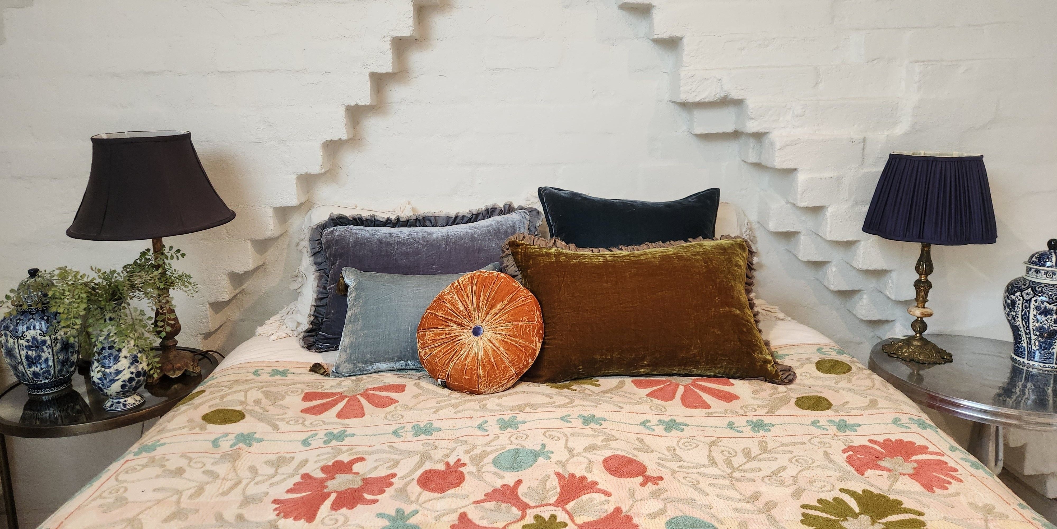 Vintage Suzani Kantha Throw - Peach, Green, Blue