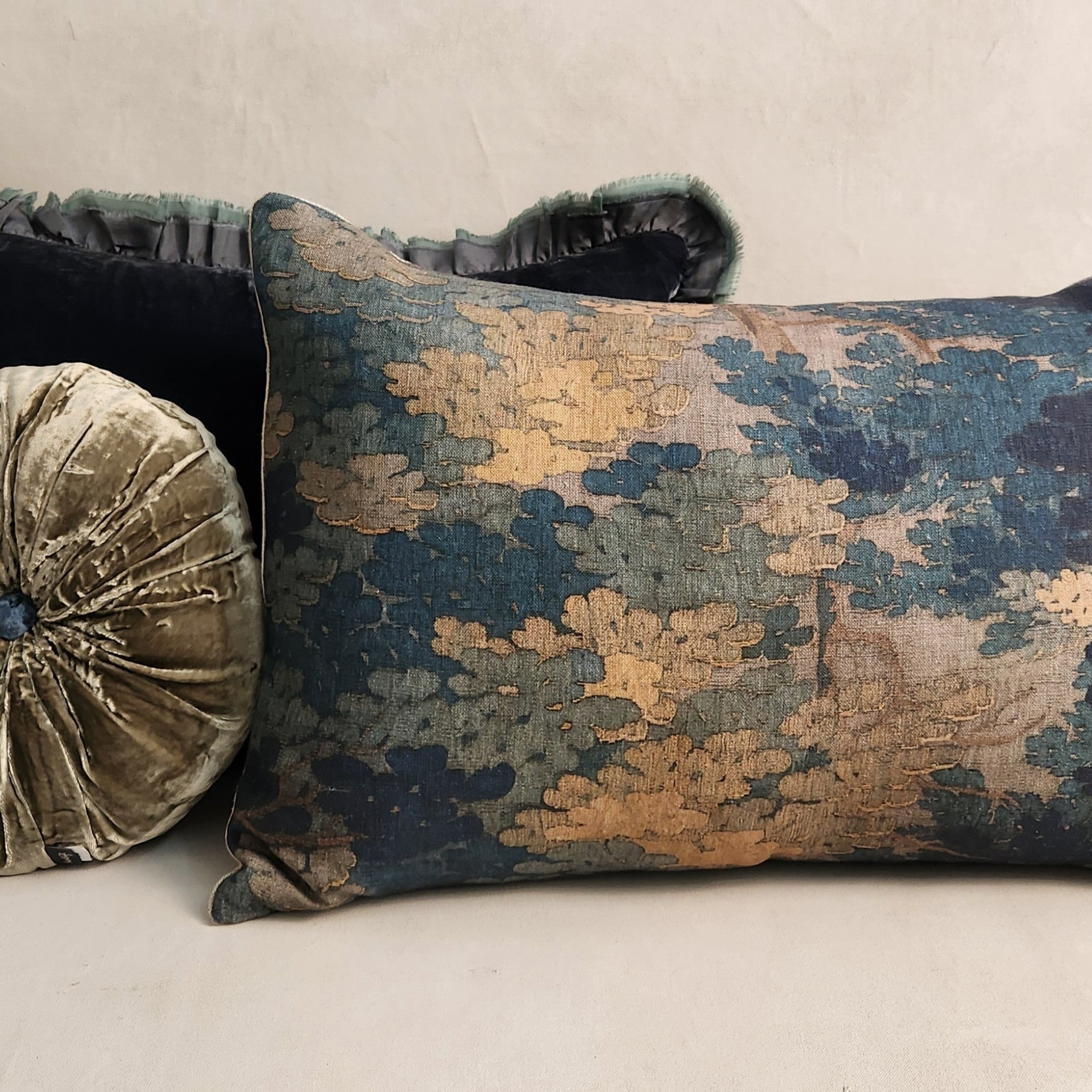 Blue Tapestry Linen Cushion