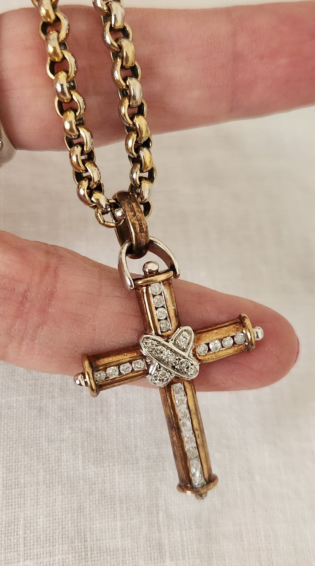 Antique 9ct Rose Gold and Diamond Cross Pendant
