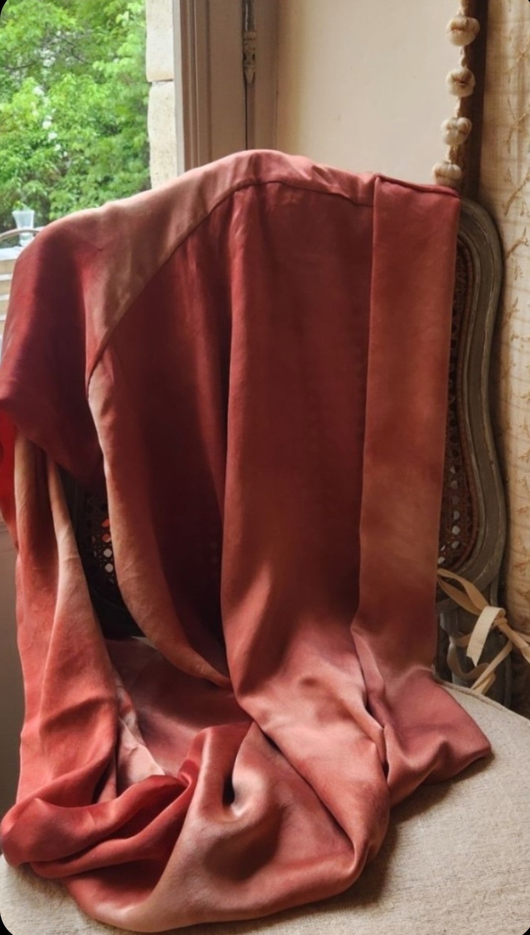 Coral Red Silk Scarf / Snood
