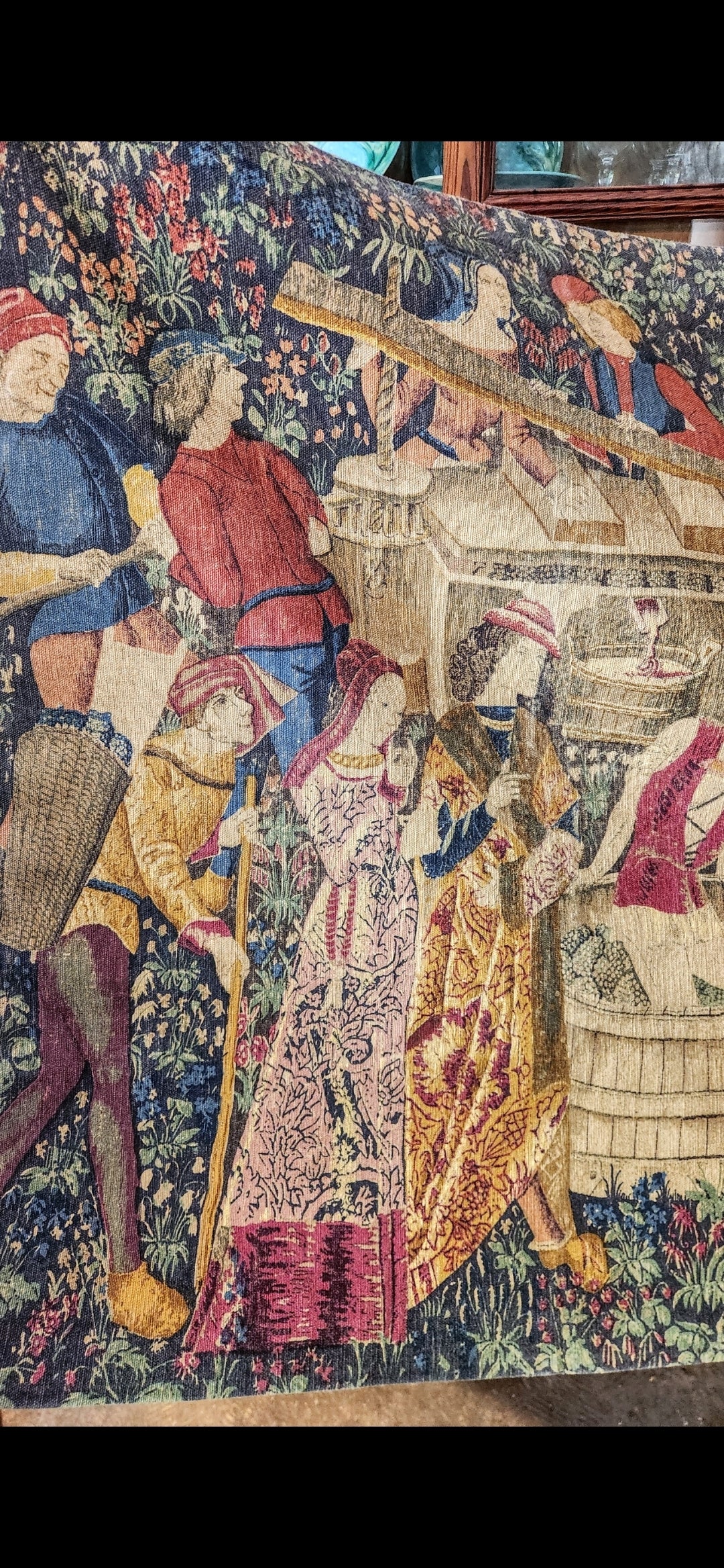 Vintage French Les Vendanges Hand Printed Tapestry