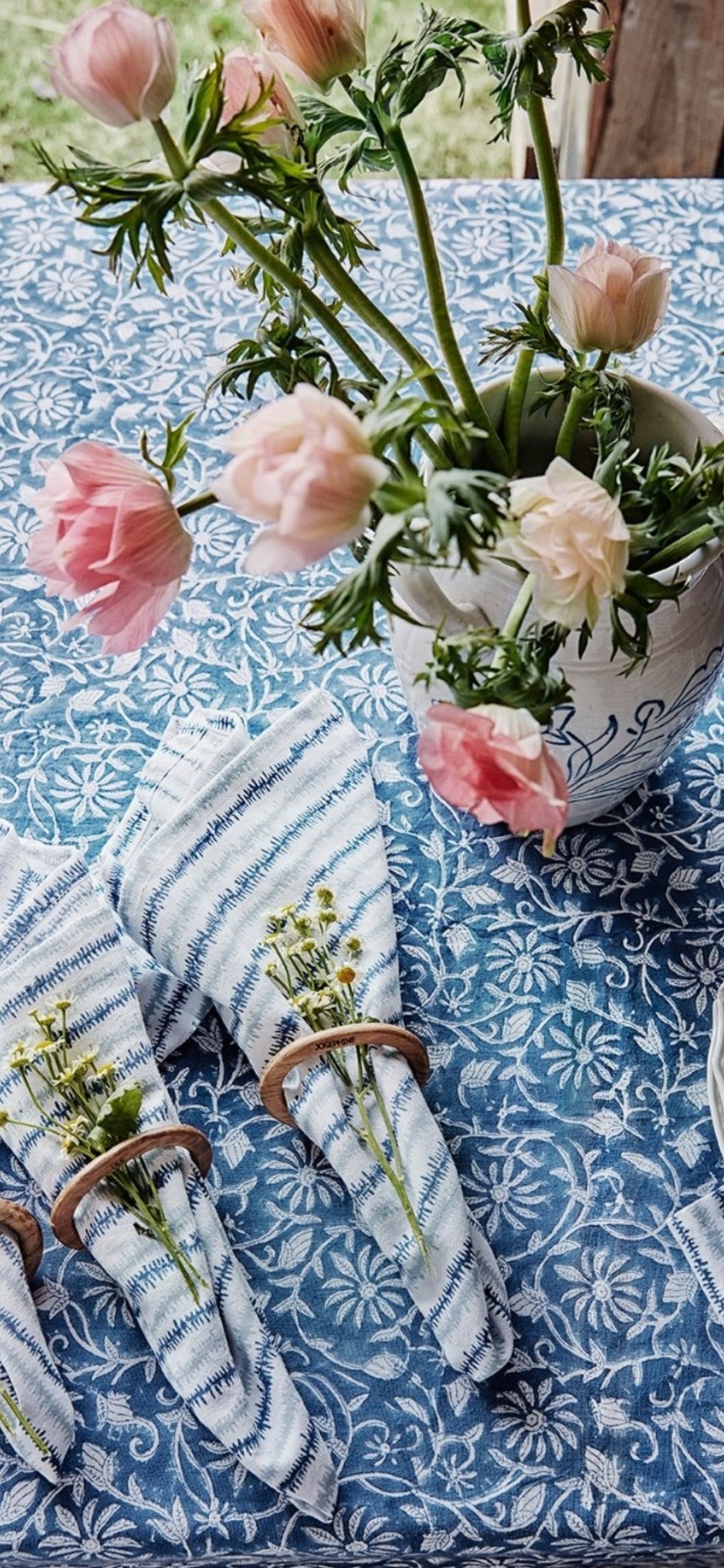 Cotton Tablecloth - Margerita Navy