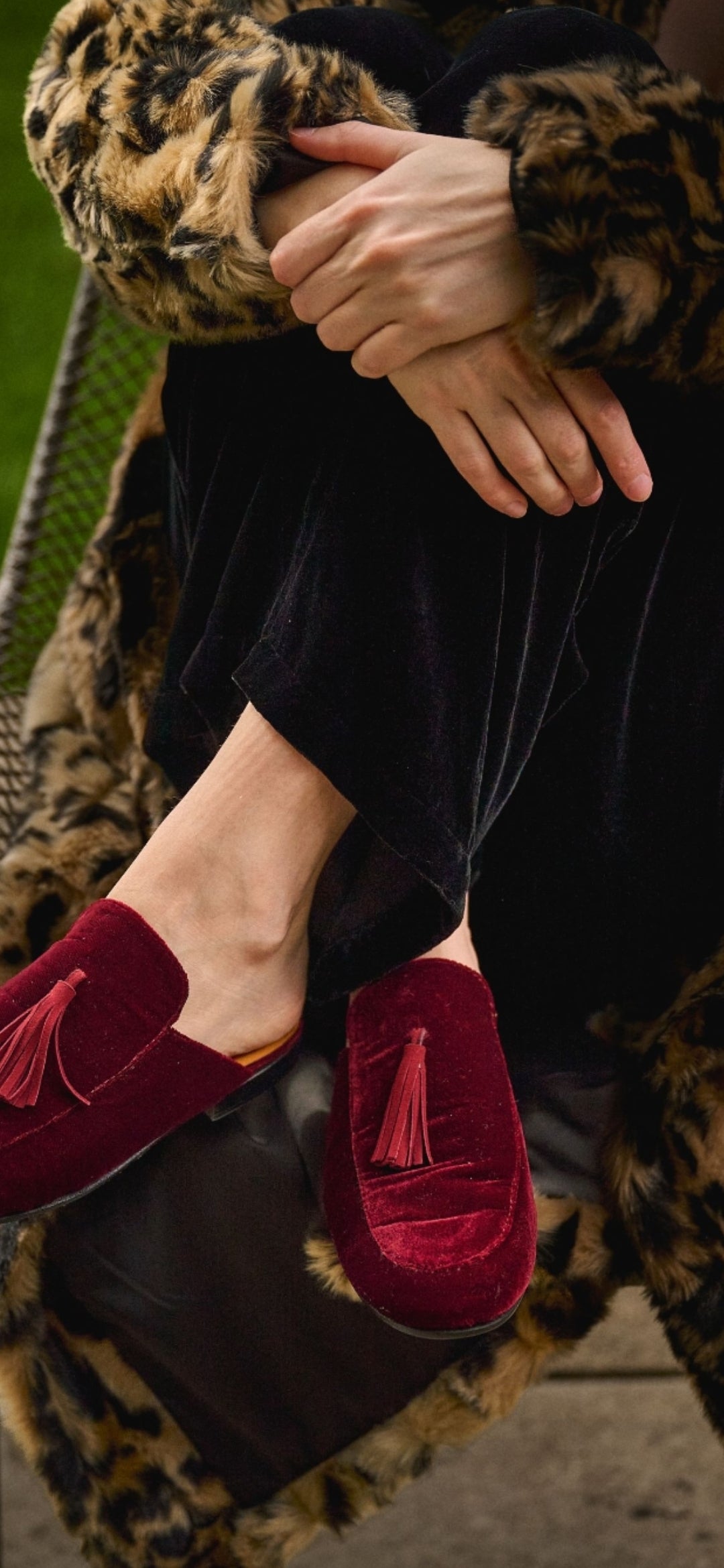 Dorothy - Ruby Velvet Babouches with Tassels