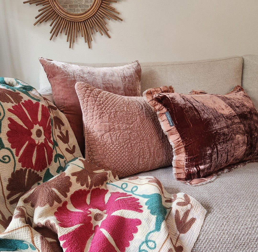 Seraphine Cushion with Silk Ruffle - Santa Fe Rust
