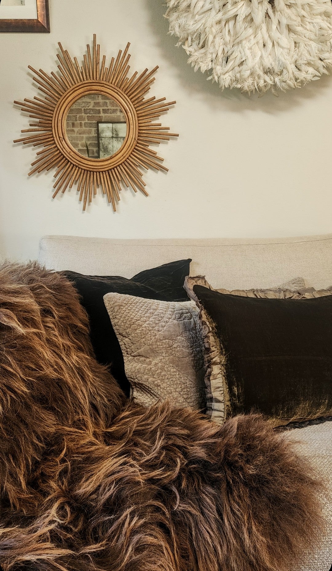 Seraphine Cushion with Silk Ruffle - Owaka Brown