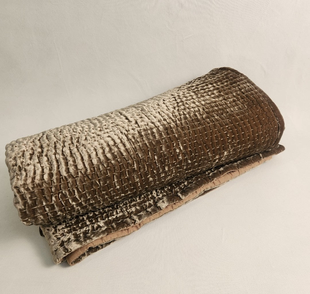 Quilted Silk Velvet Throw - Cappuccino