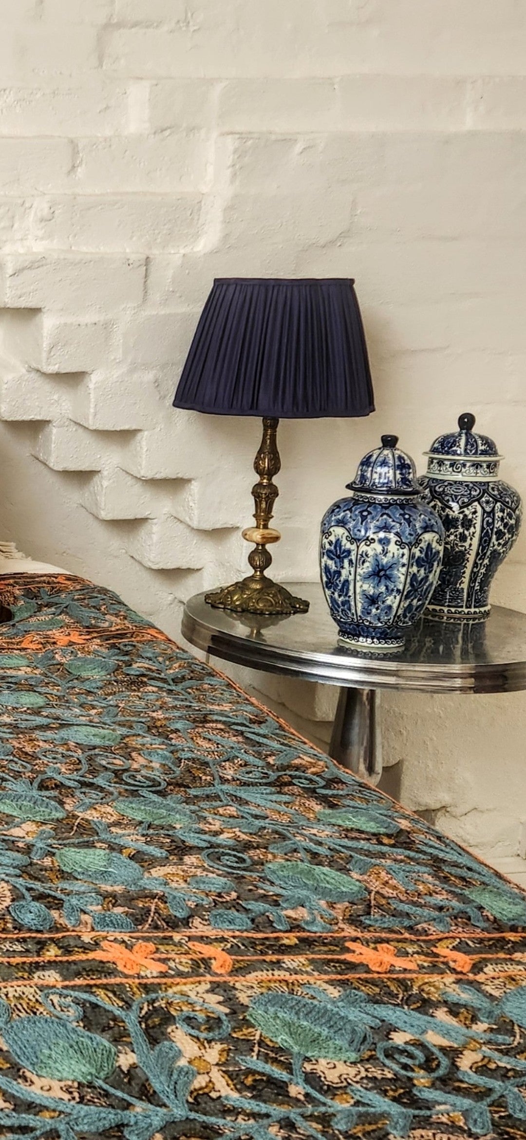 Vintage Suzani Kantha Throw - Dusty Blue , Orange and Olive