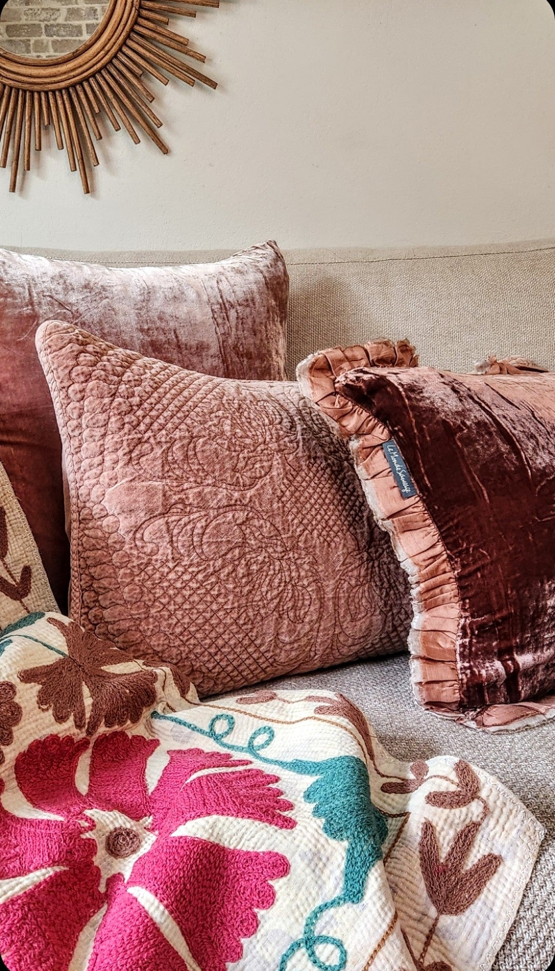 Seraphine Cushion with Silk Ruffle - Santa Fe Rust