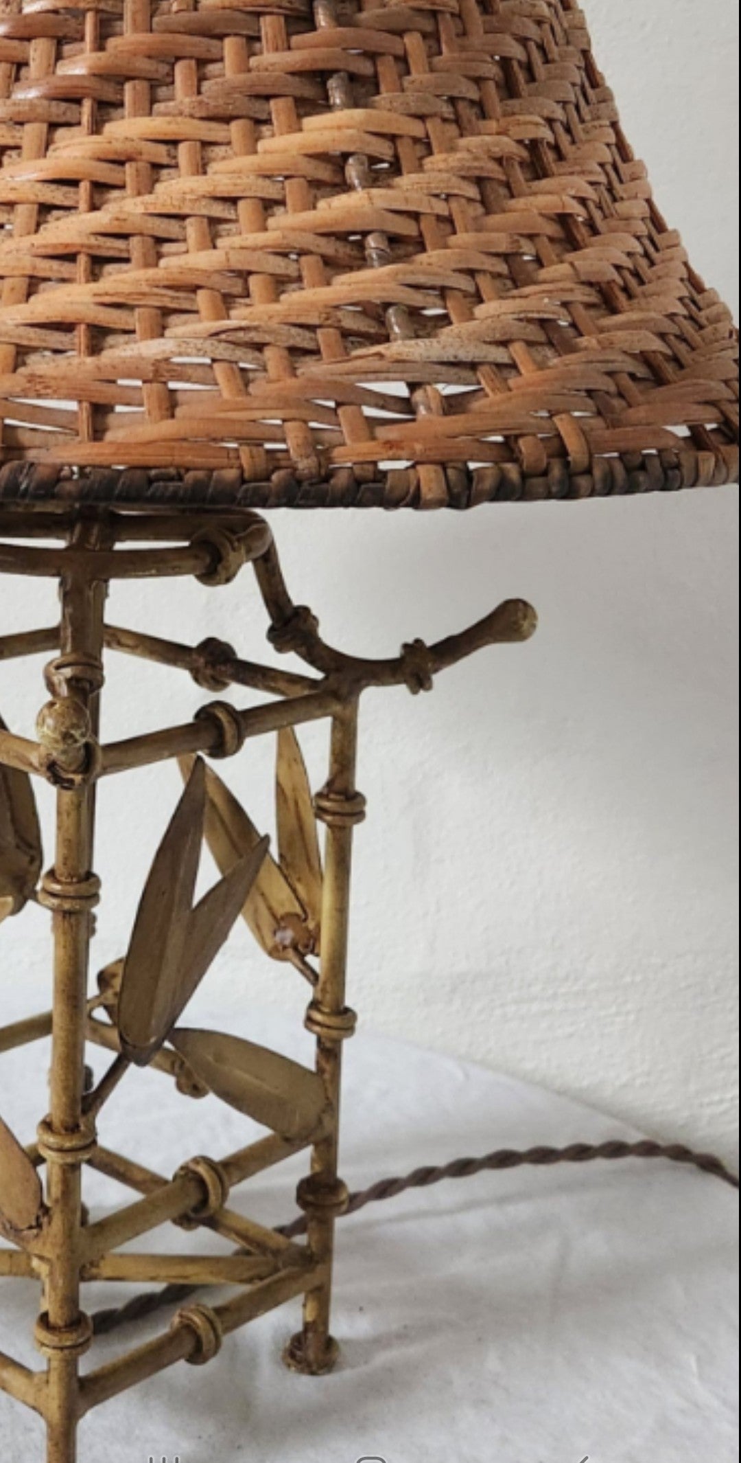 Vintage French Bamboo Lamp and Rattan Shade