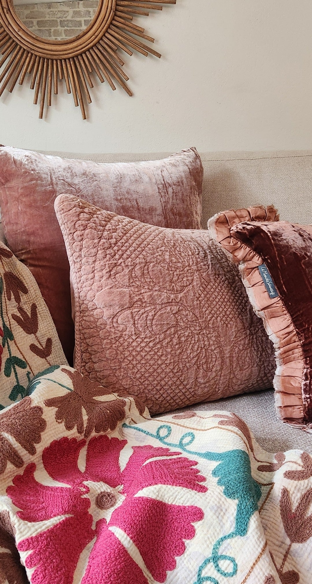 Seraphine Cushion with Silk Ruffle - Santa Fe Rust