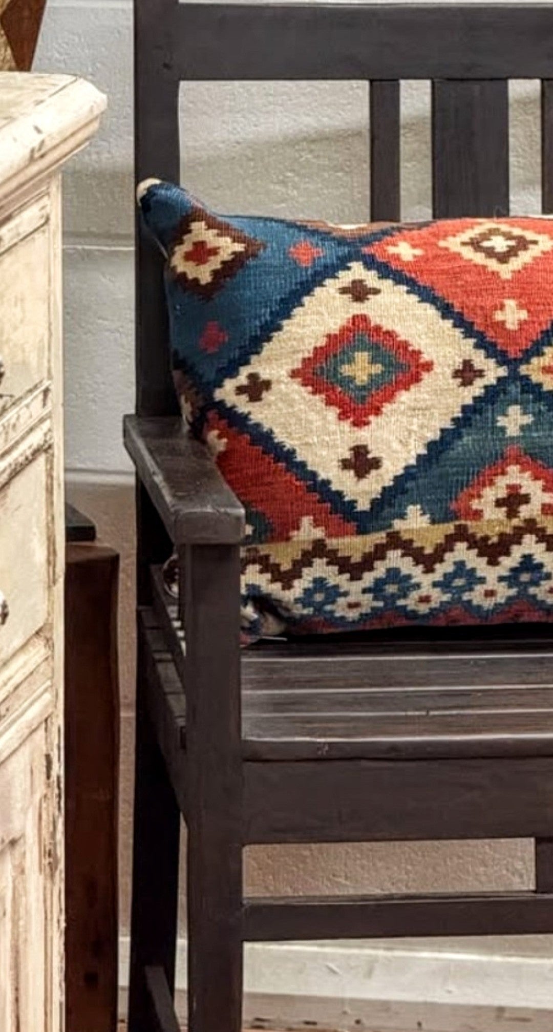 Turkish Kilim Red and Blue Diamond Cushion