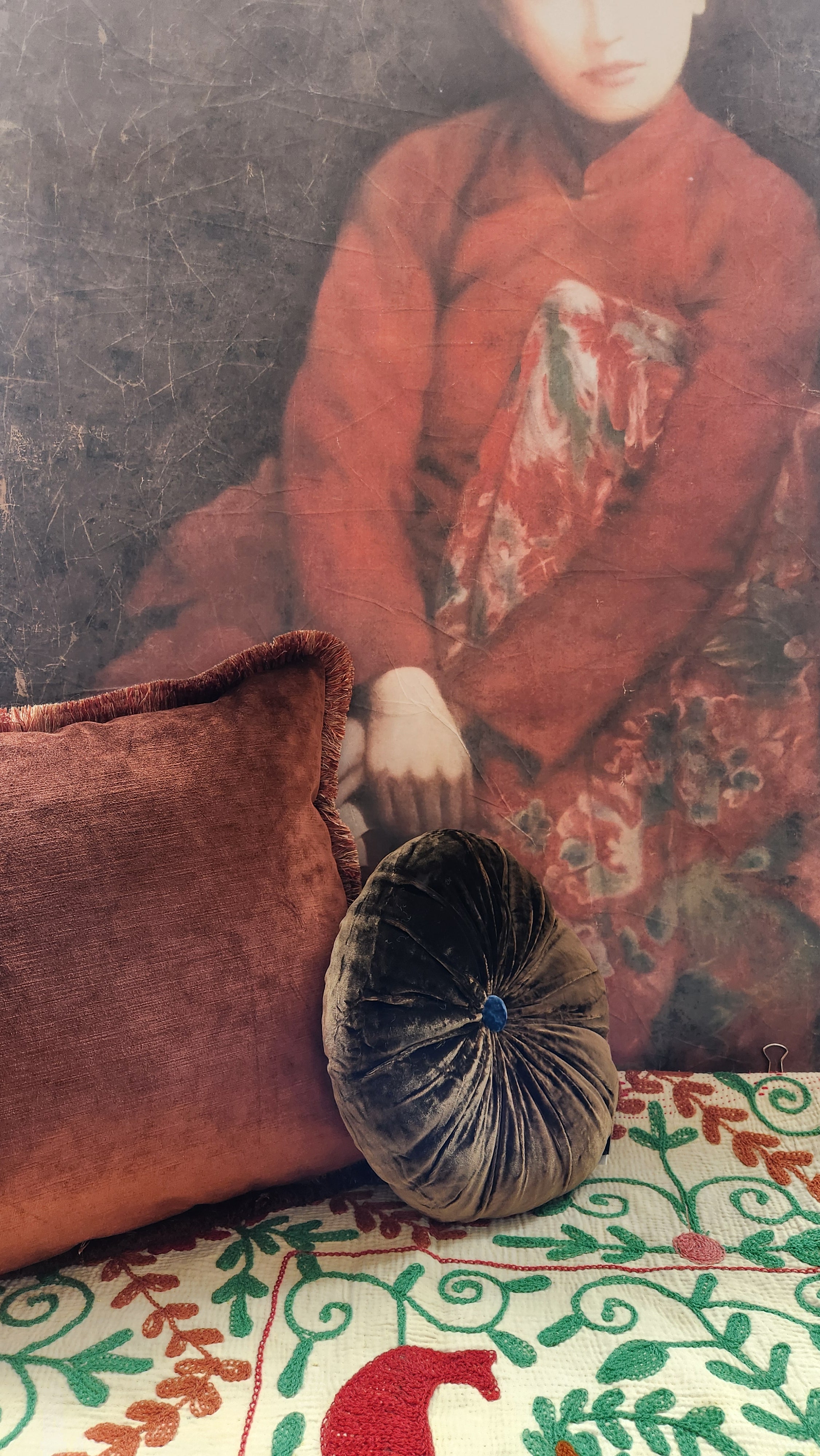 Rust Velvet Cushion with fringing