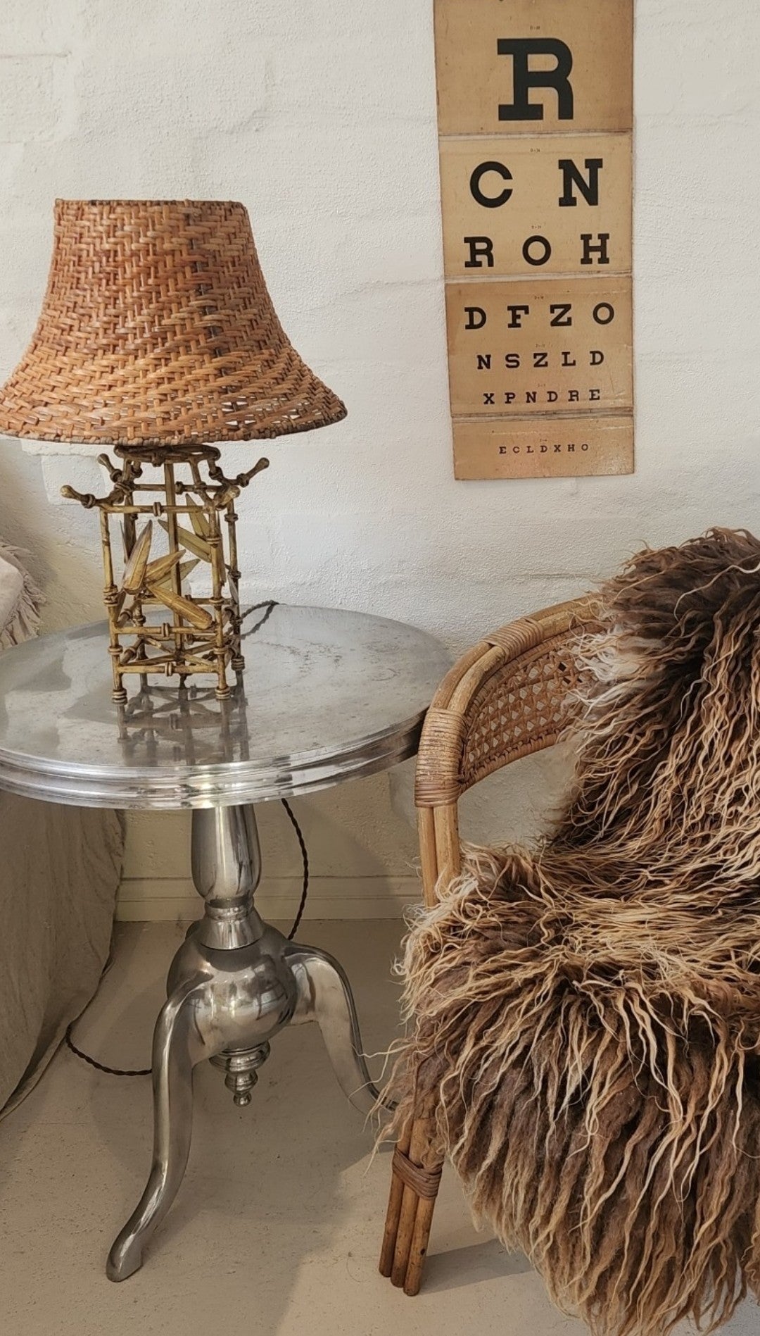 Vintage French Bamboo Lamp and Rattan Shade
