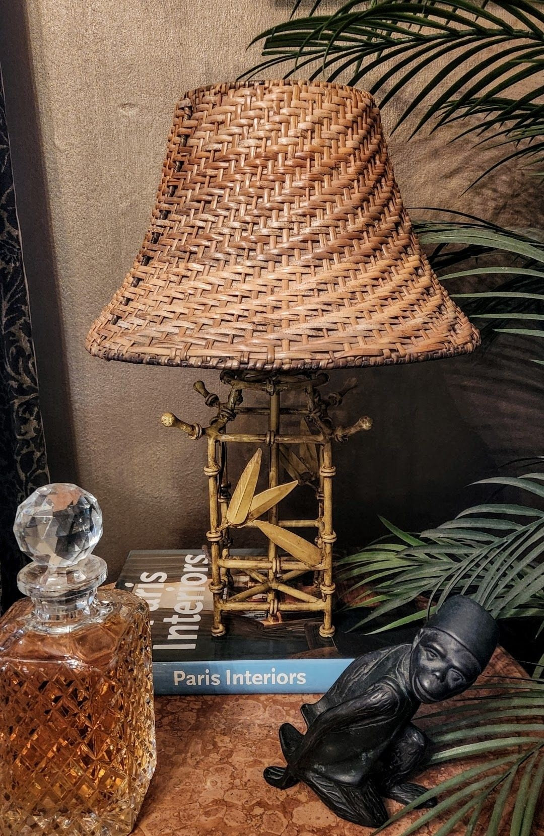 Vintage French Bamboo Lamp and Rattan Shade