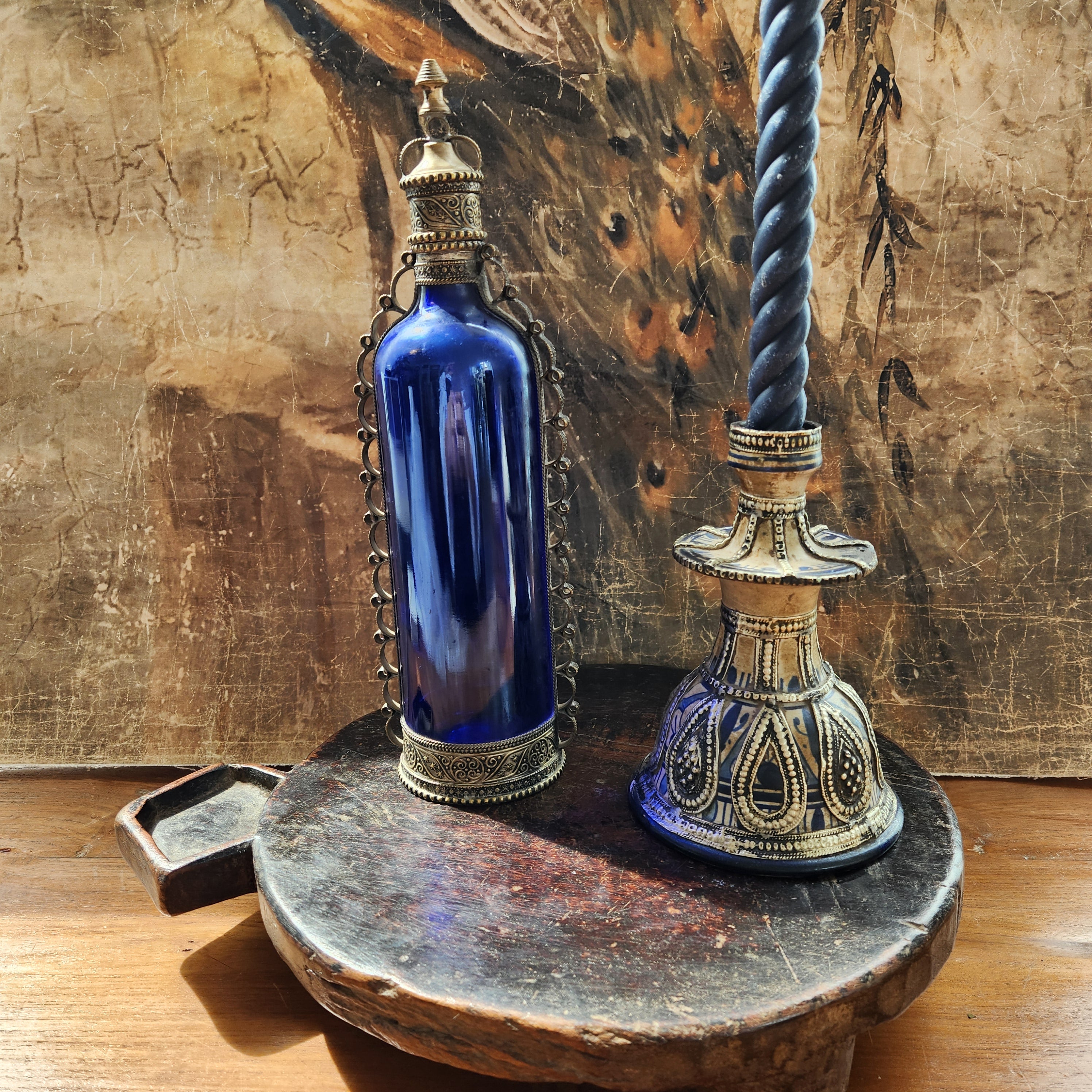 Vintage Moroccan Cobalt Blue Glass bottle