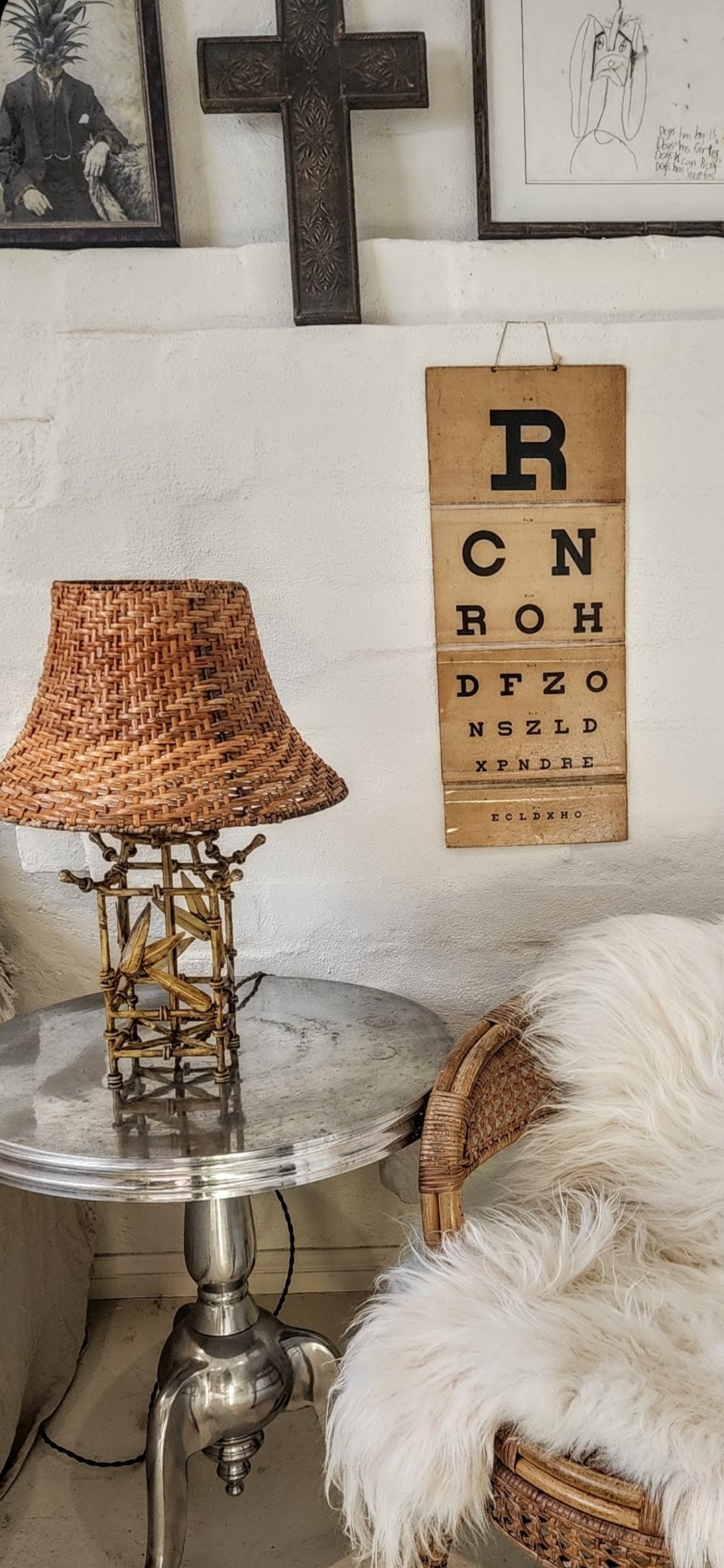 Vintage French Bamboo Lamp and Rattan Shade