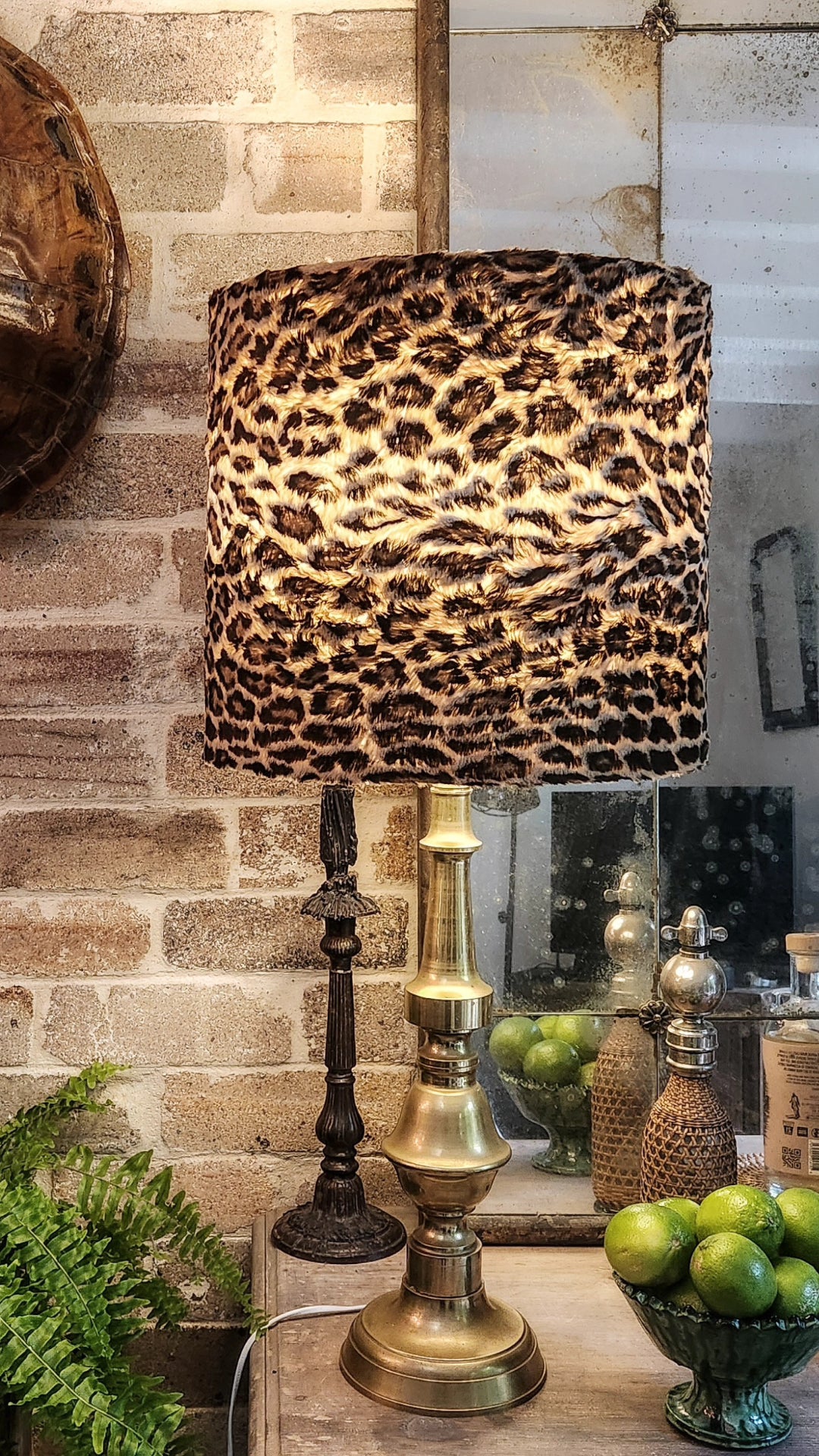 Fabulous Italian Faux Fur Leopard Lamp with Vintage Brass Base