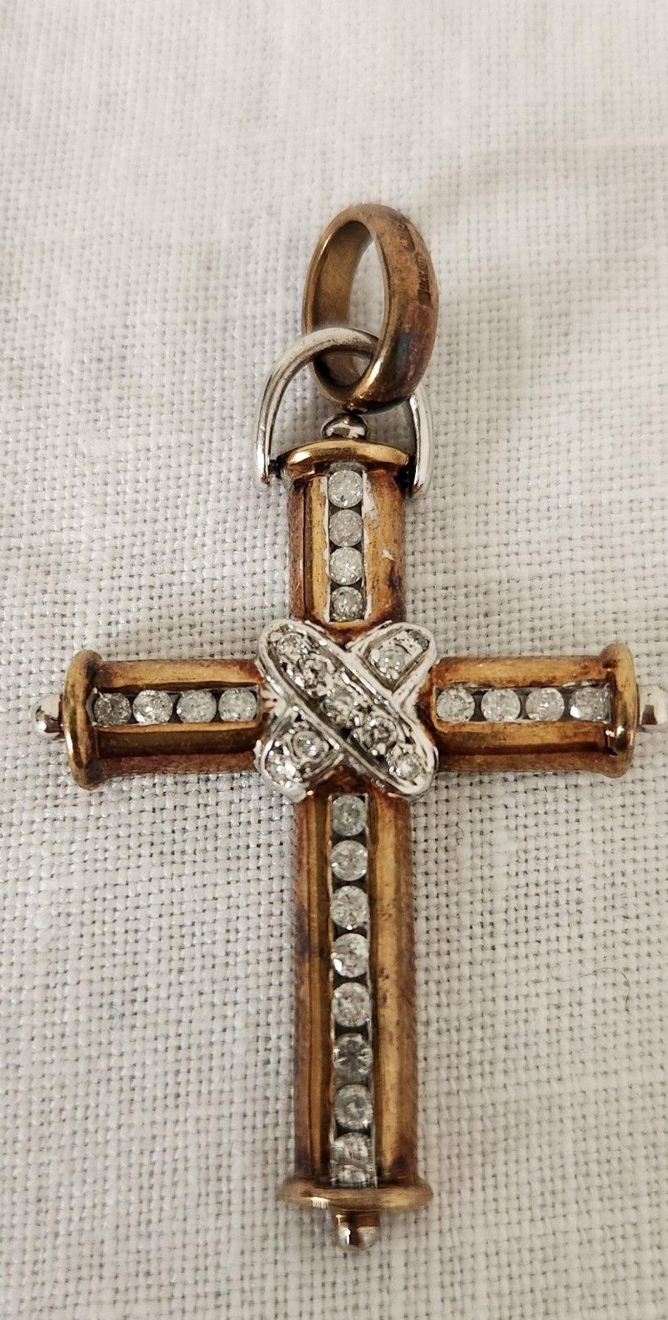 Antique 9ct Rose Gold and Diamond Cross Pendant