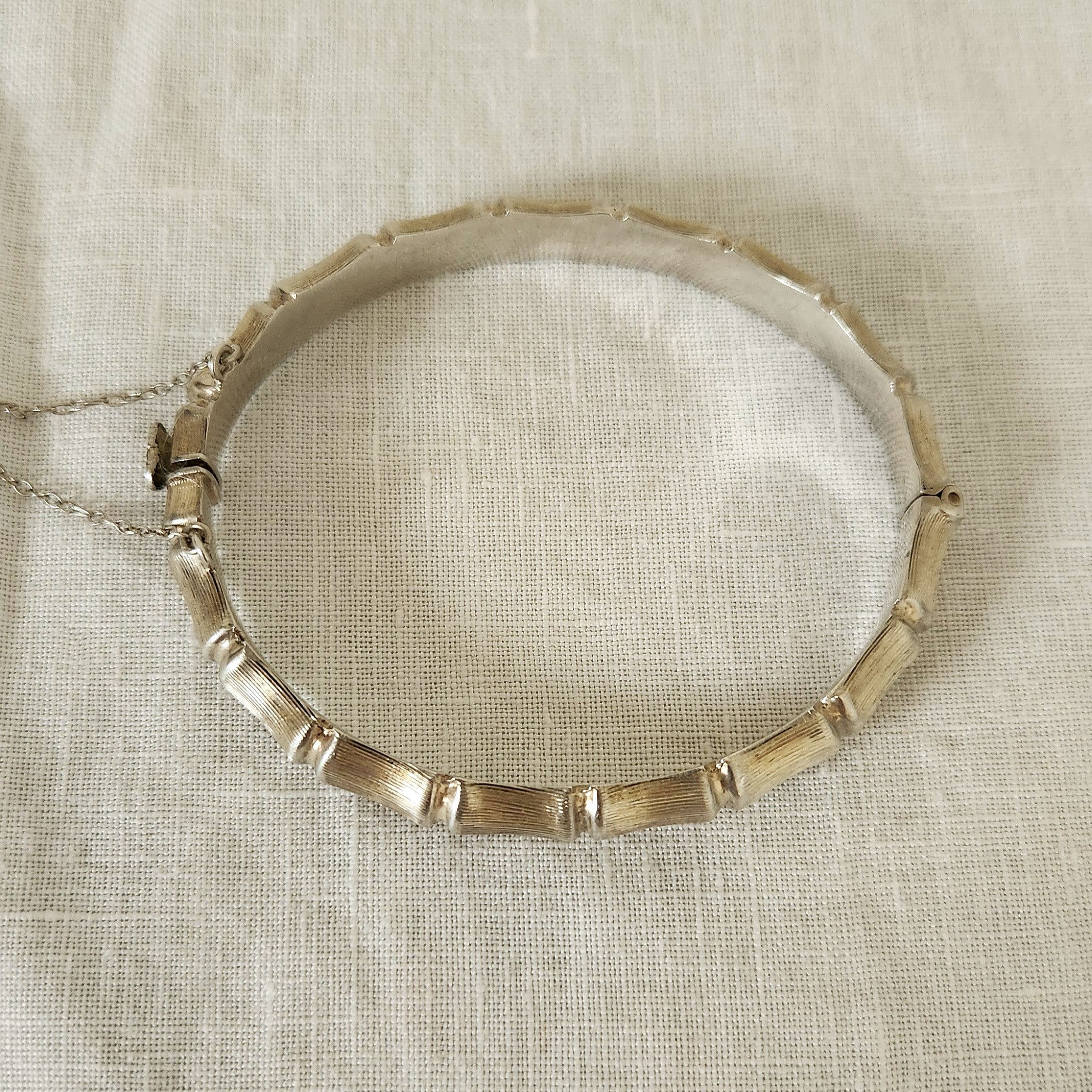 Vintage Textured Sterling Silver Bamboo Bangle