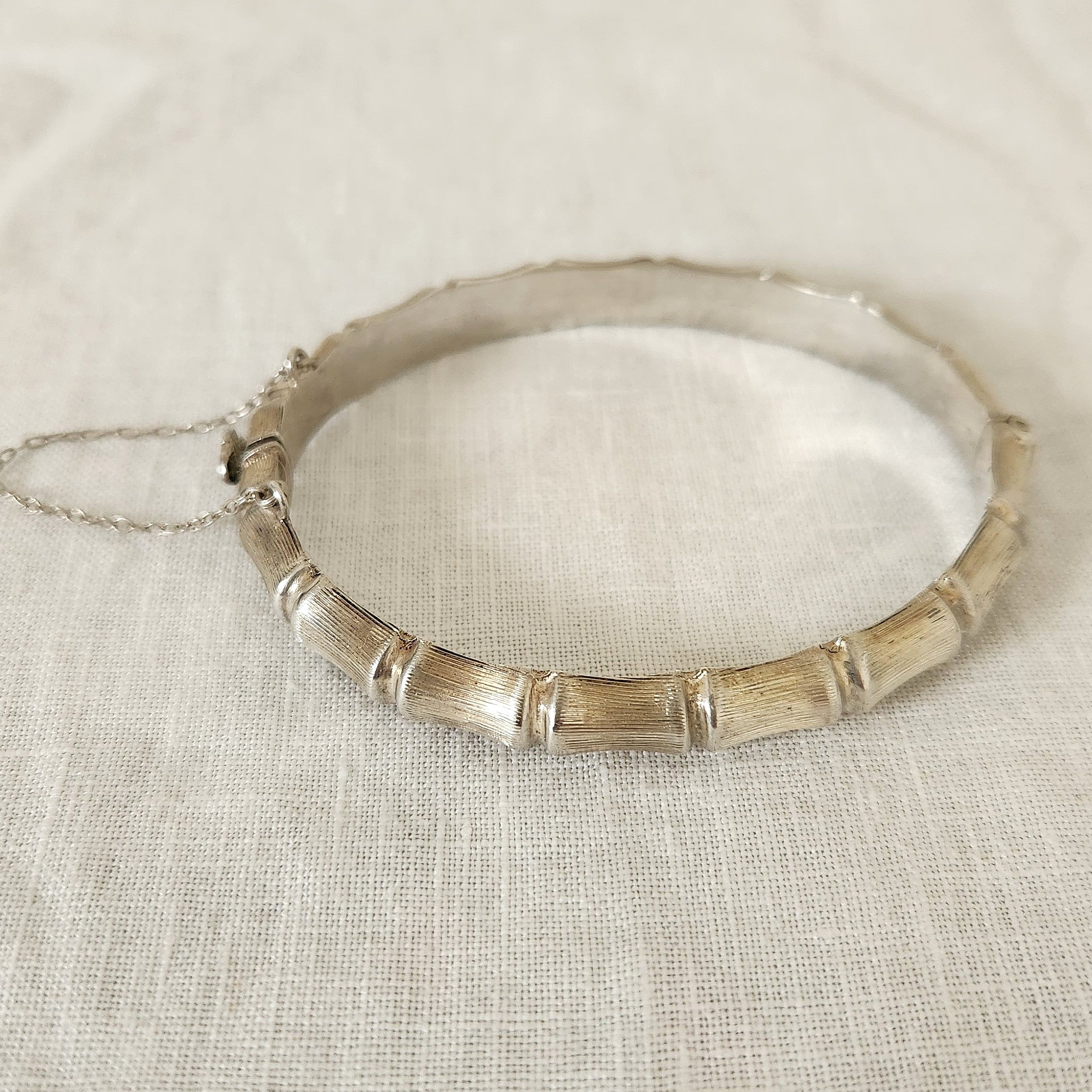 Vintage Textured Sterling Silver Bamboo Bangle
