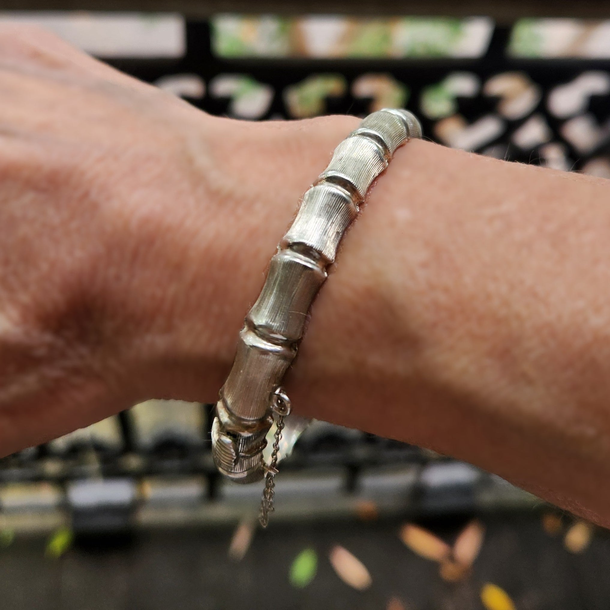 Vintage Textured Sterling Silver Bamboo Bangle