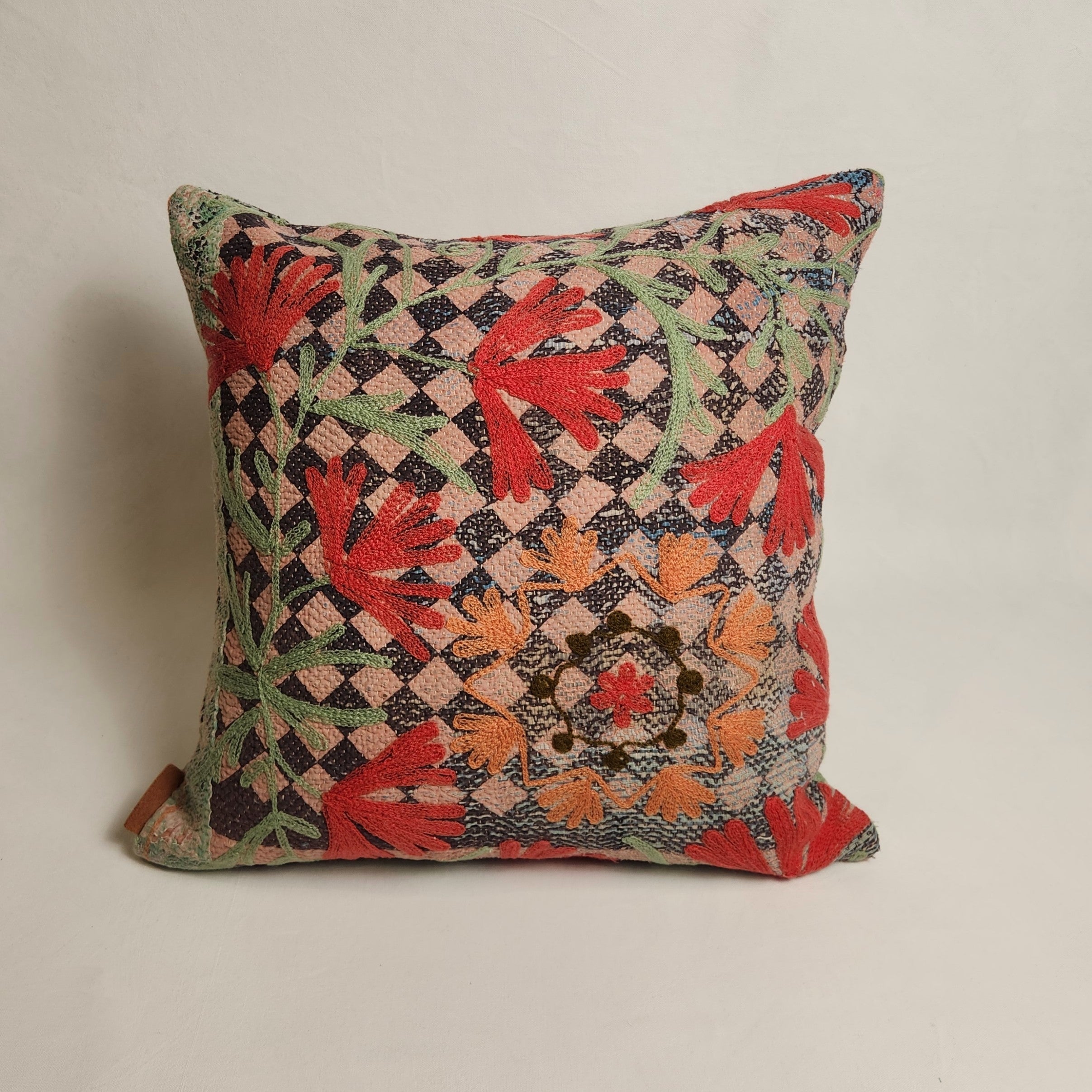 Suzani Cushion #42 -Red, Mint, Pink 50x50