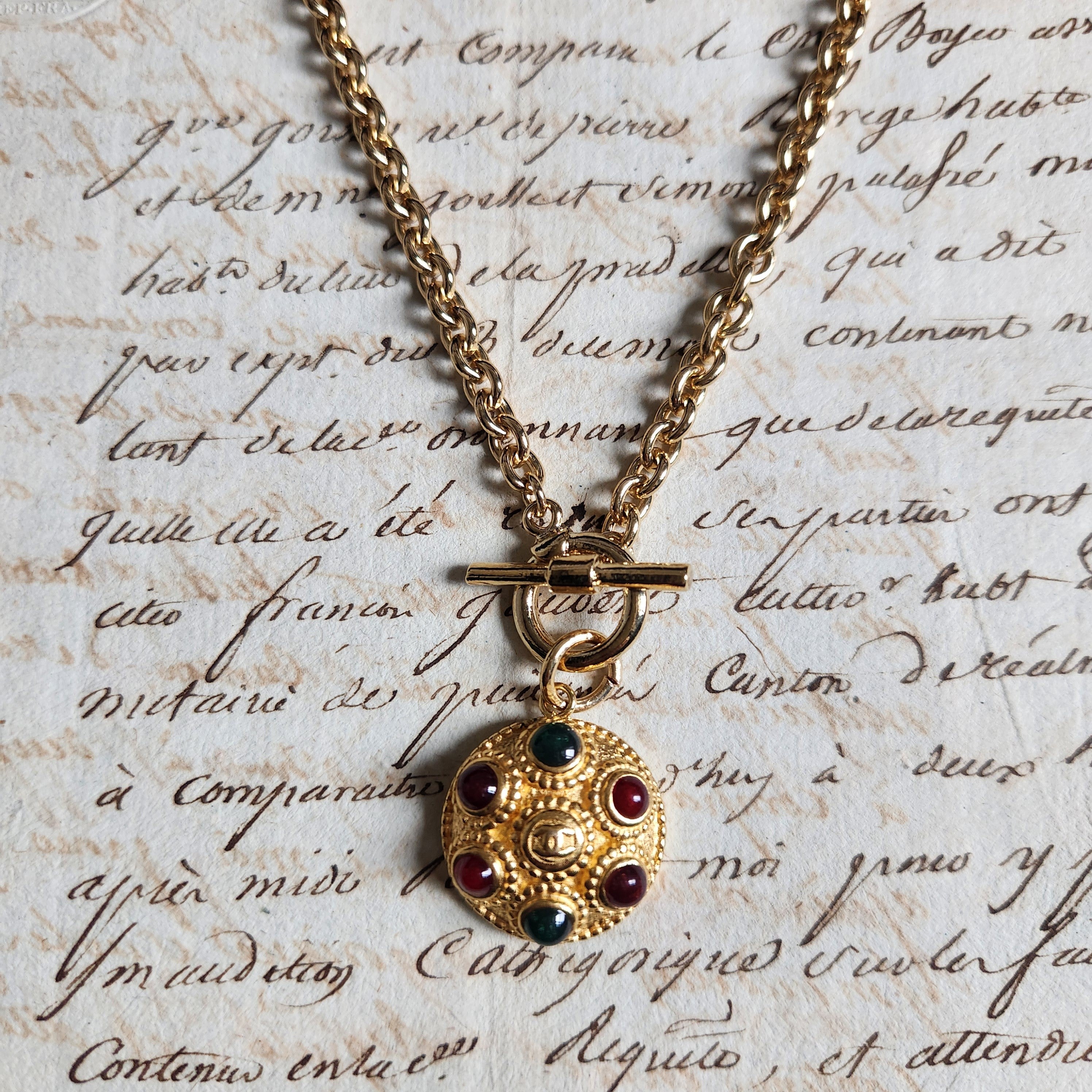 Margot Pendant ( with red & green ball highlights) T Bar Necklace - Large