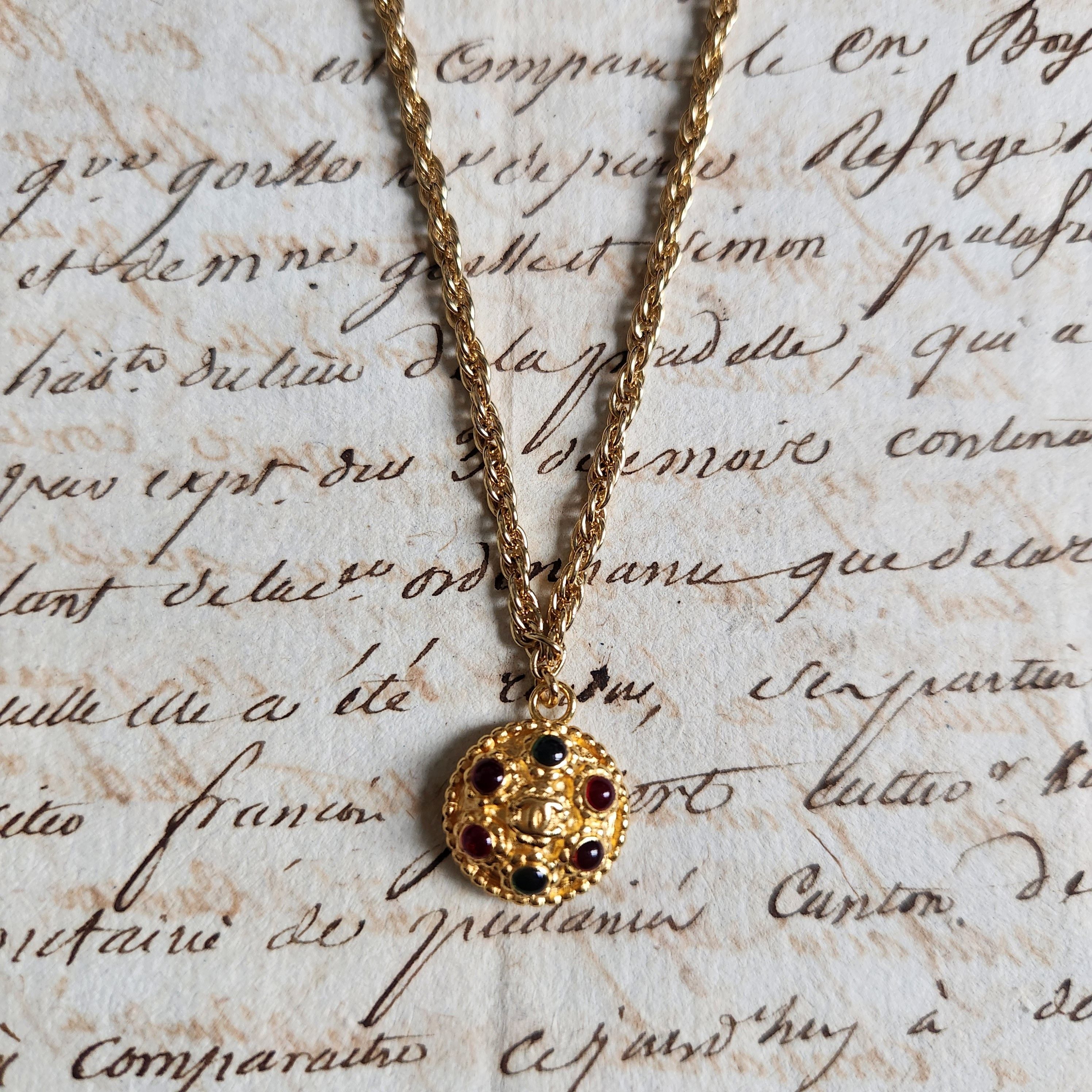 Margot Pendant (with red and green ball highlights)T Bar Necklace - Small
