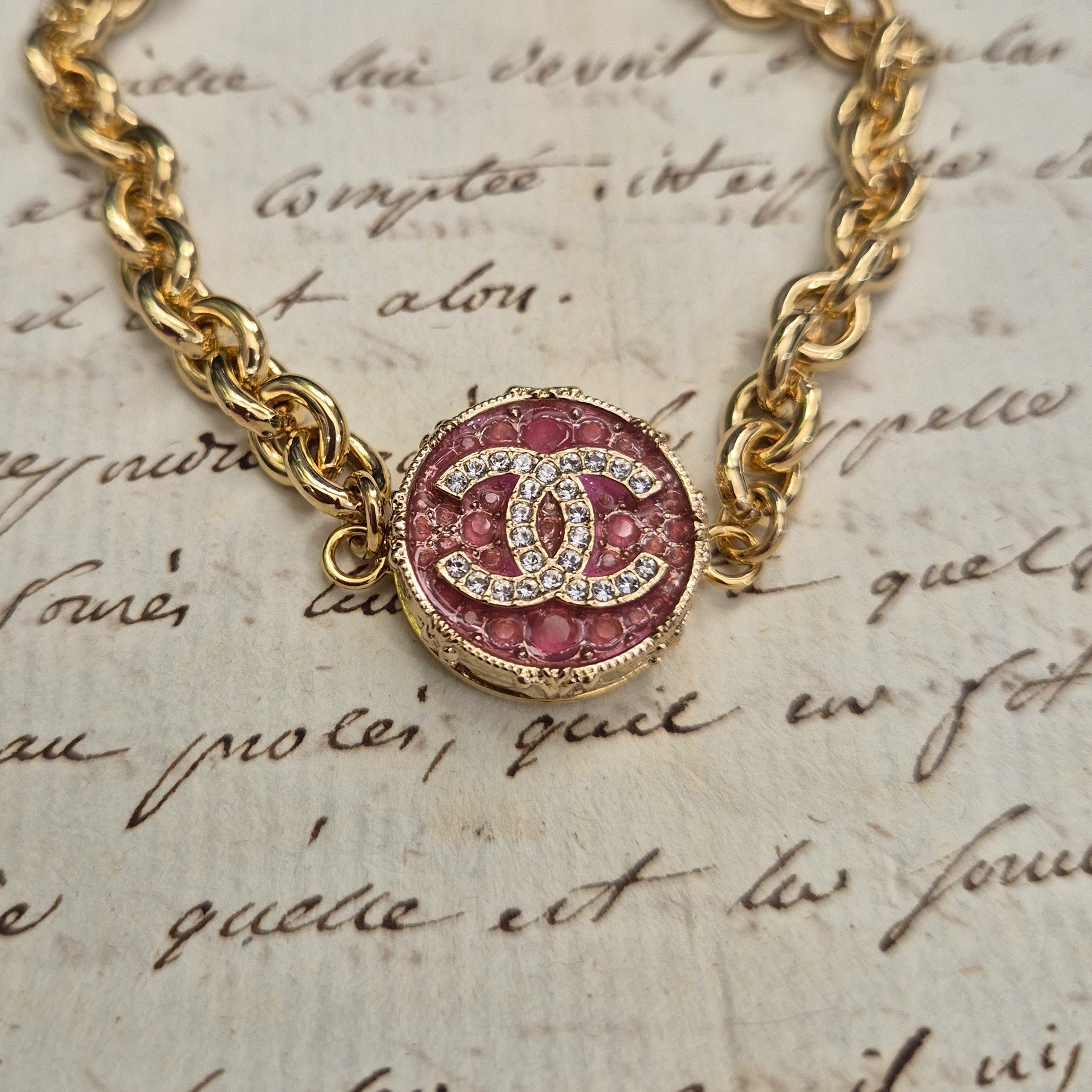 Pink Diamante Pendant Bracelet