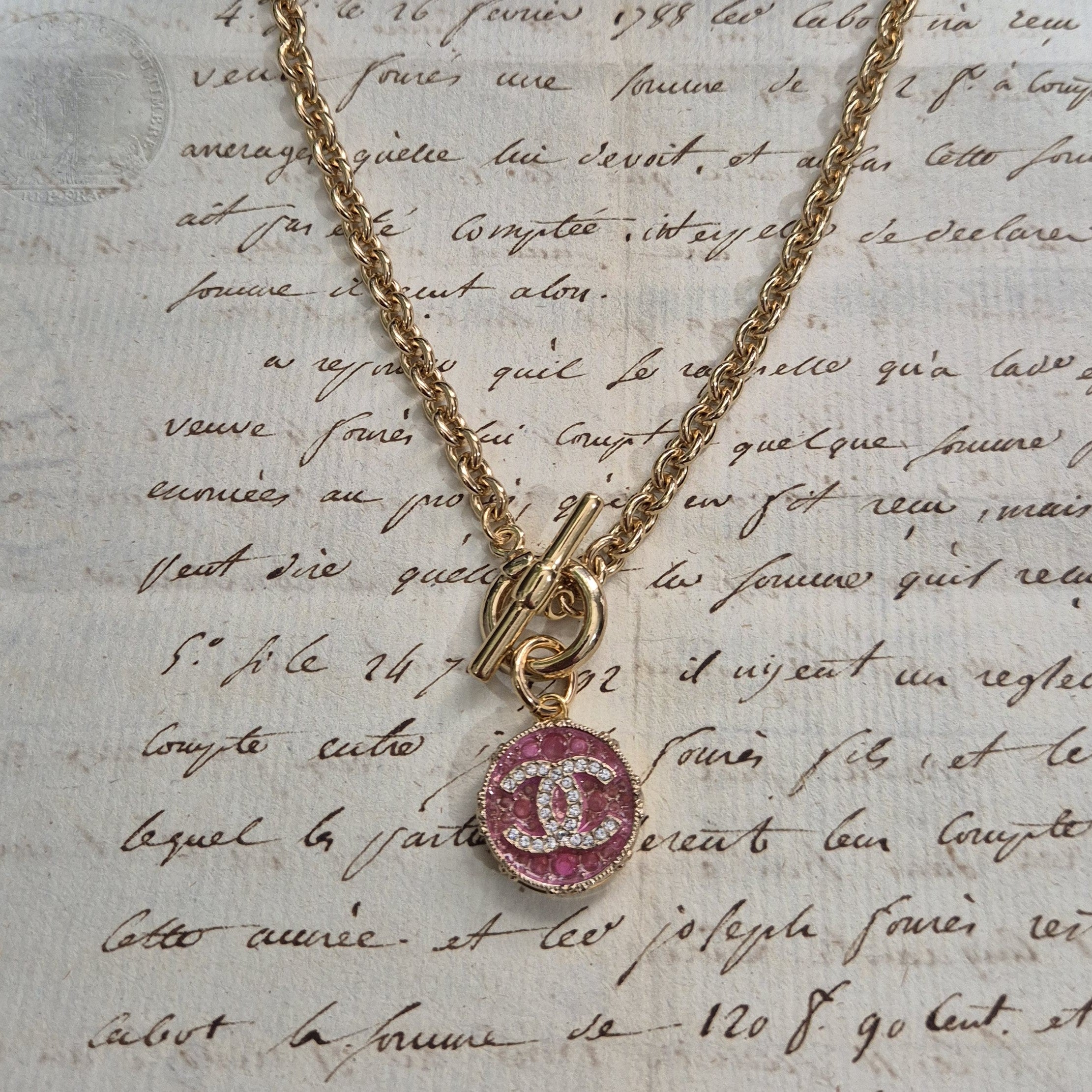 Pink Diamante T Bar Necklace