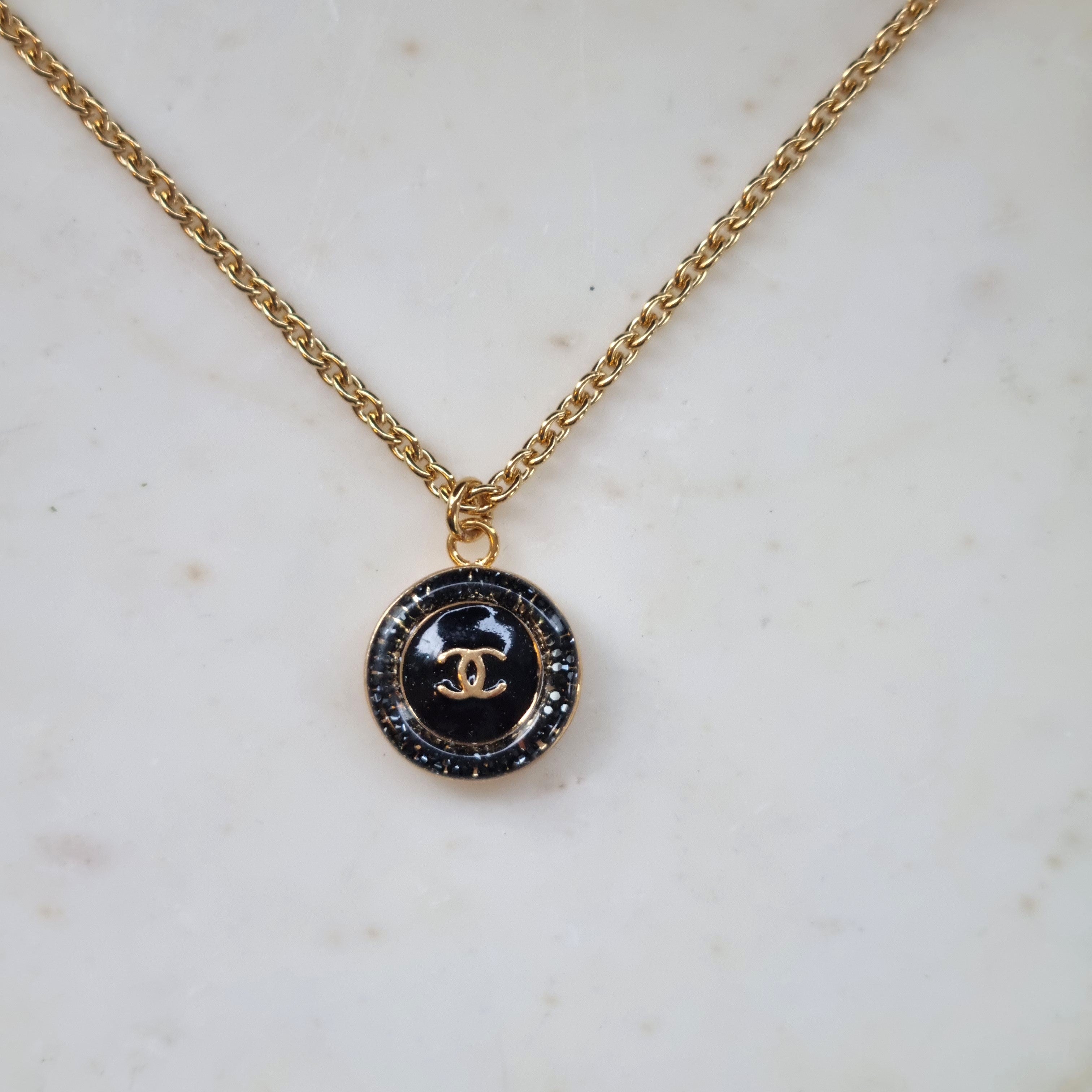 Black Enamel Speckled Border Necklace