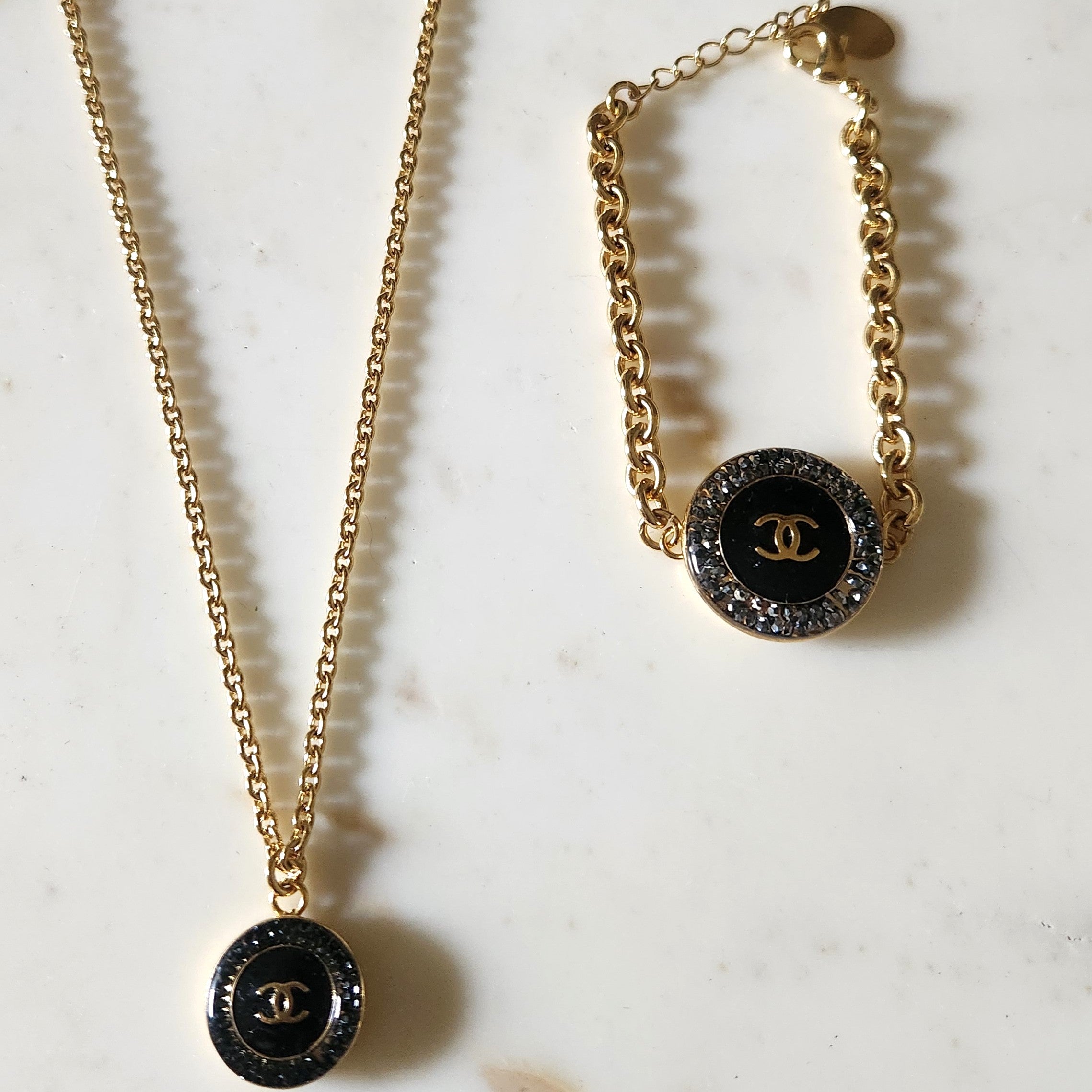 Black Enamel Speckled Border Necklace