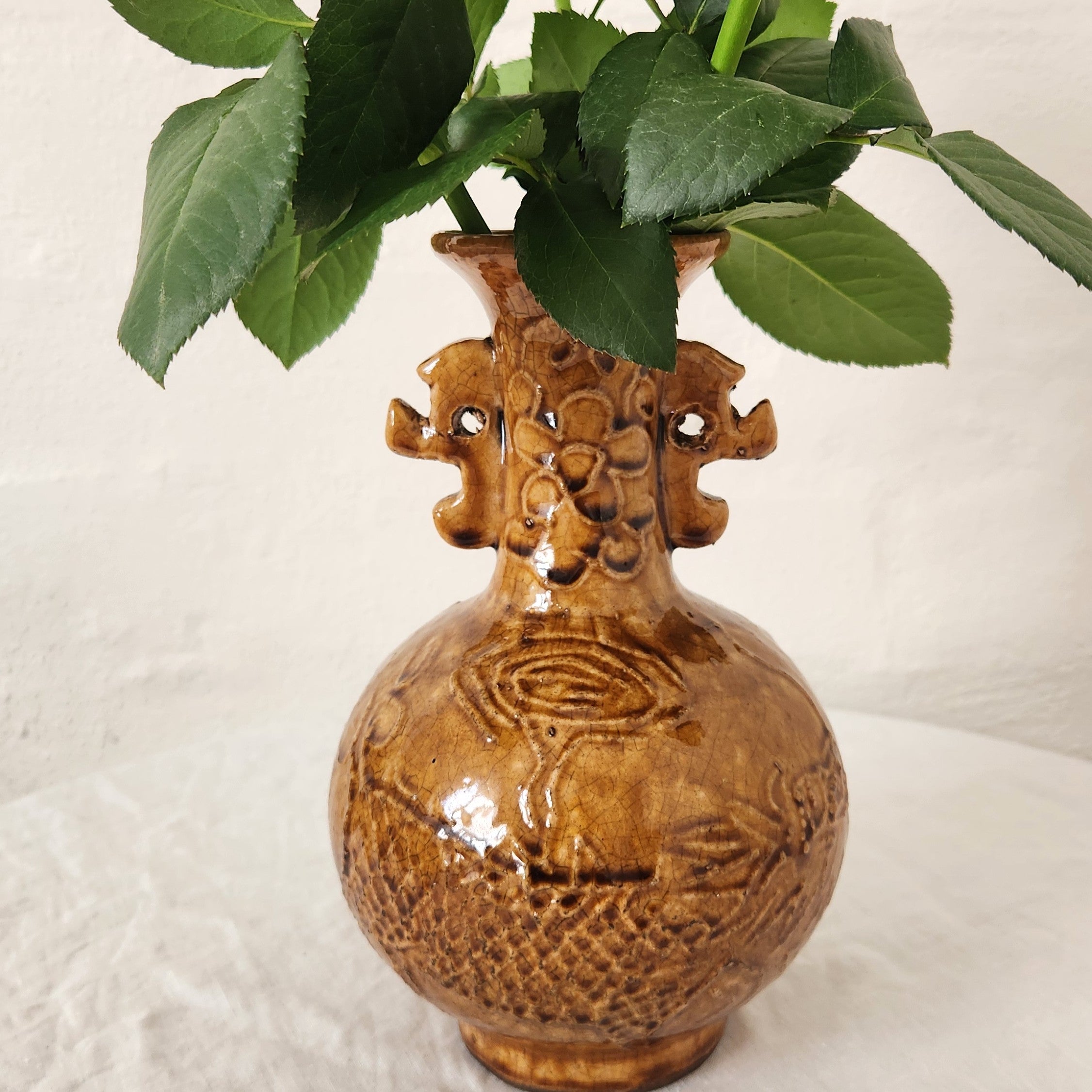 Chinese Crackle Glaze Incised Pottery Vase