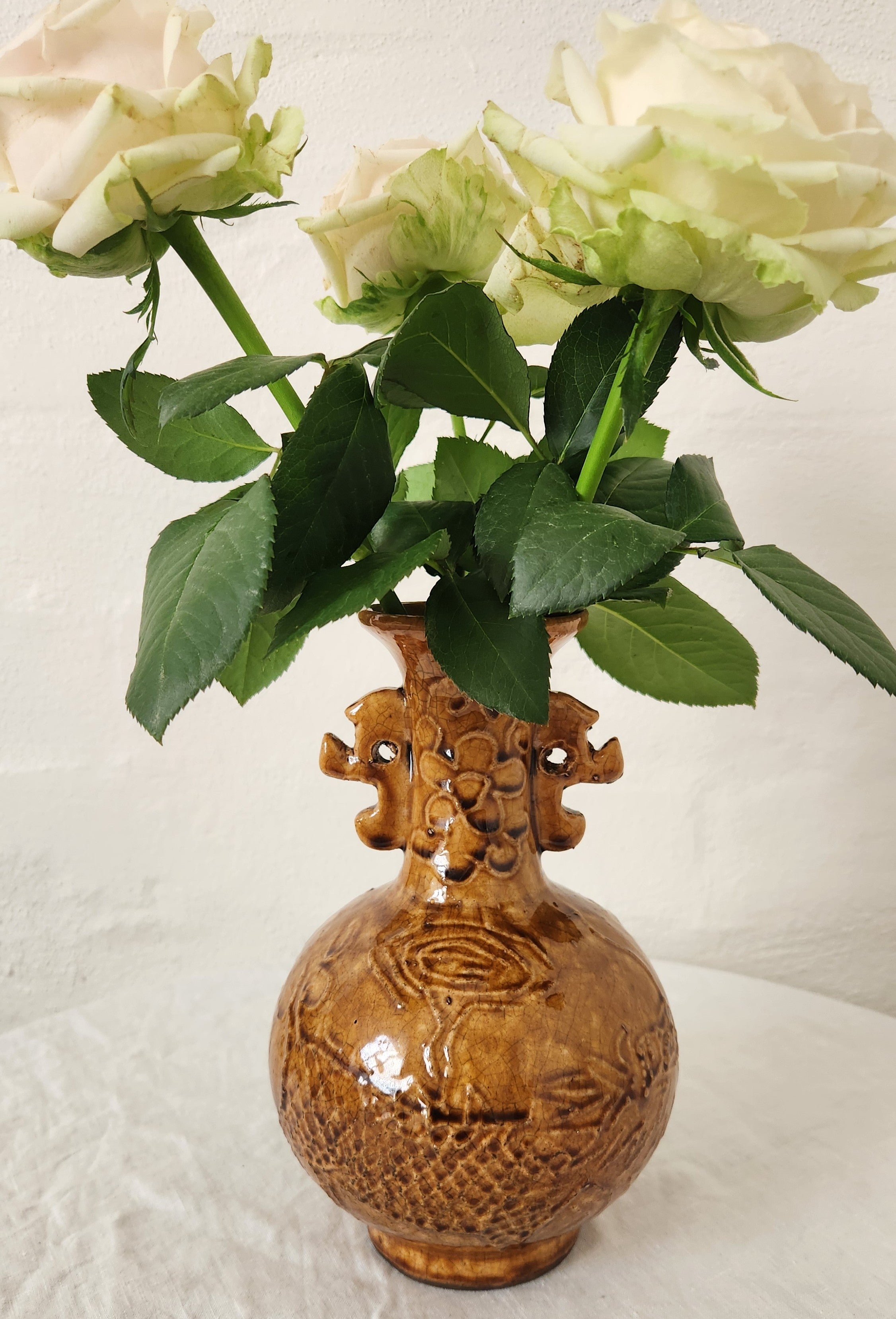 Chinese Crackle Glaze Incised Pottery Vase