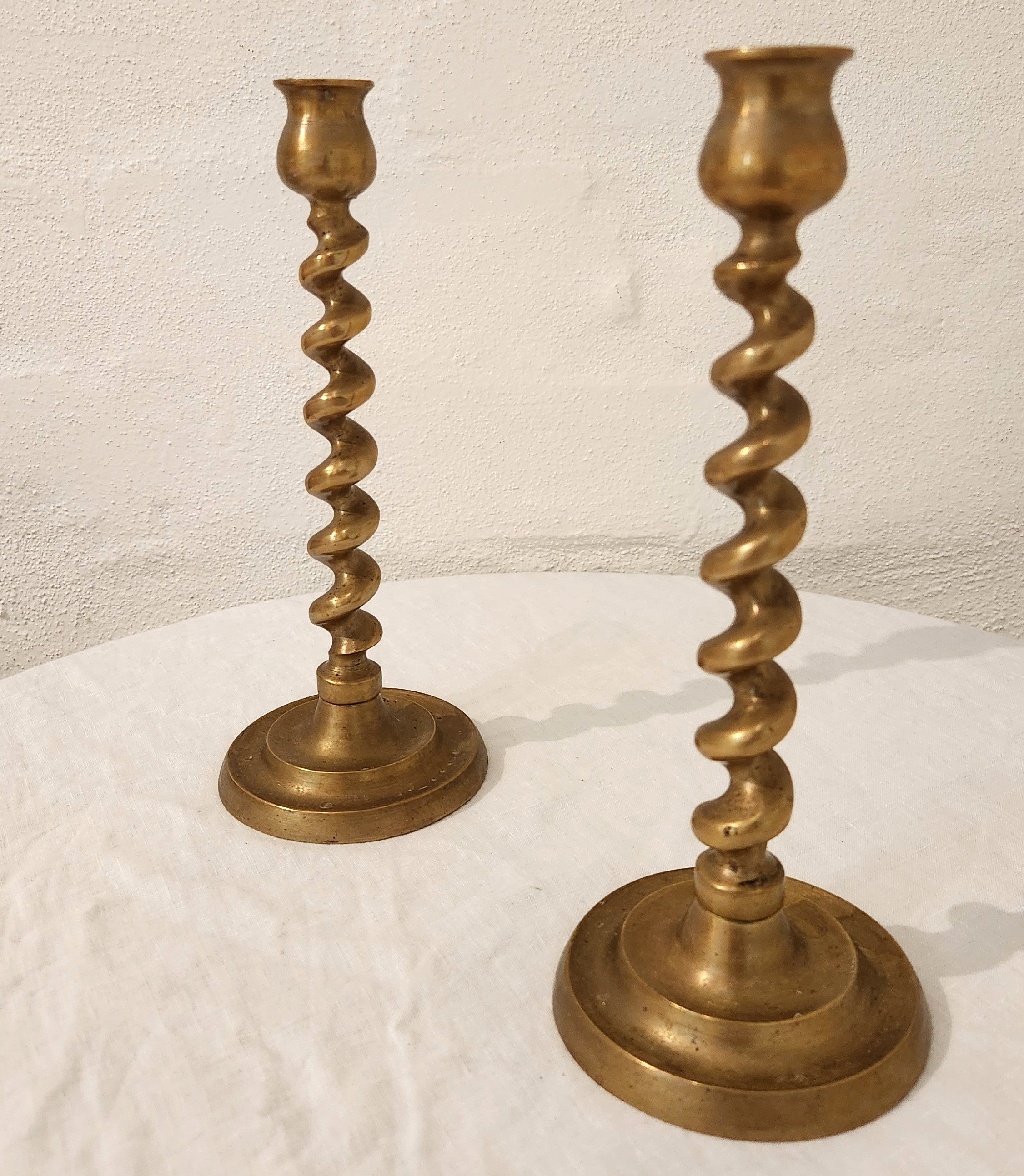 Pair of Antique Brass Spiral Candlesticks