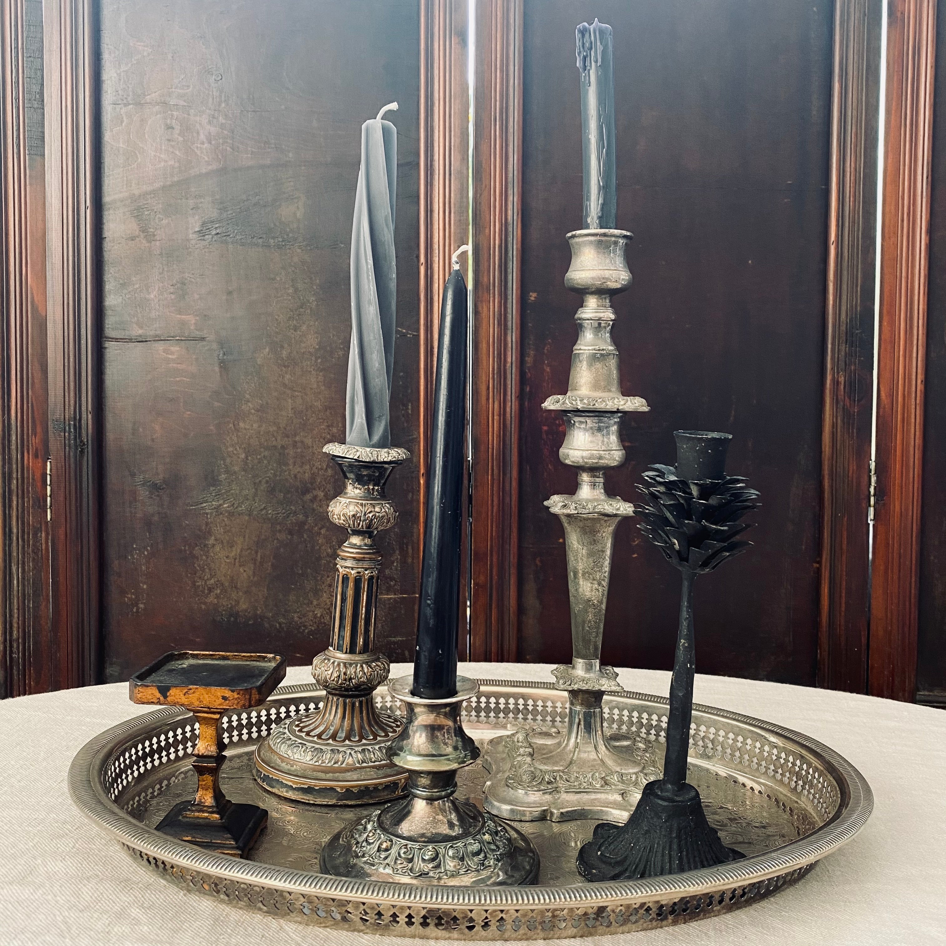 Pair of Cast Pine Cone Candlesticks