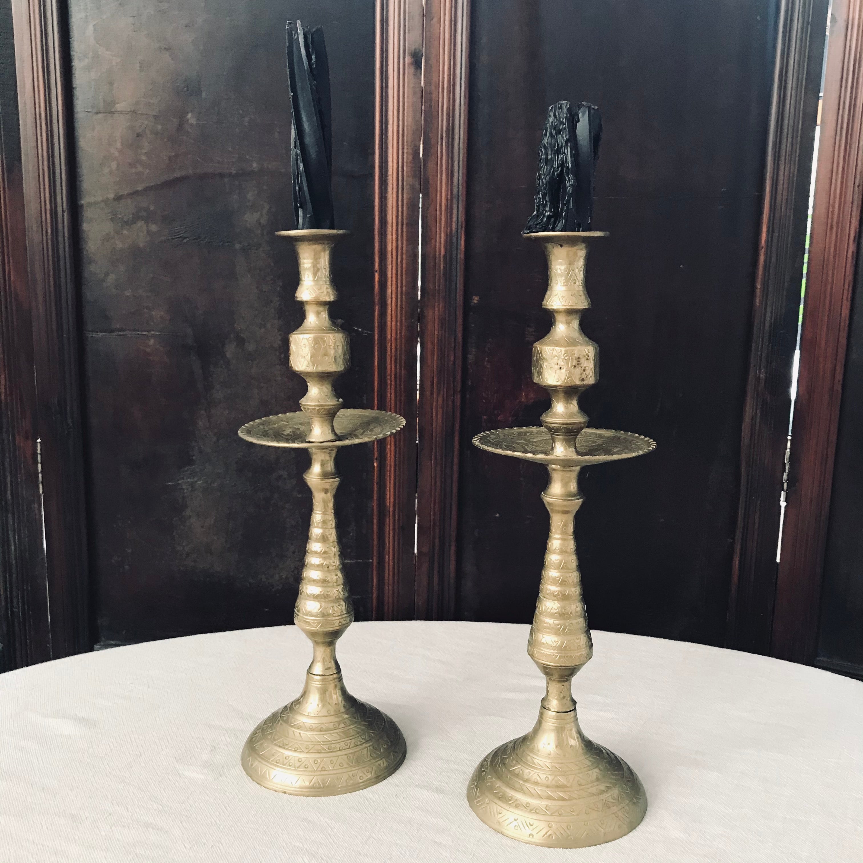 French Brass Moroccan Style Candlesticks