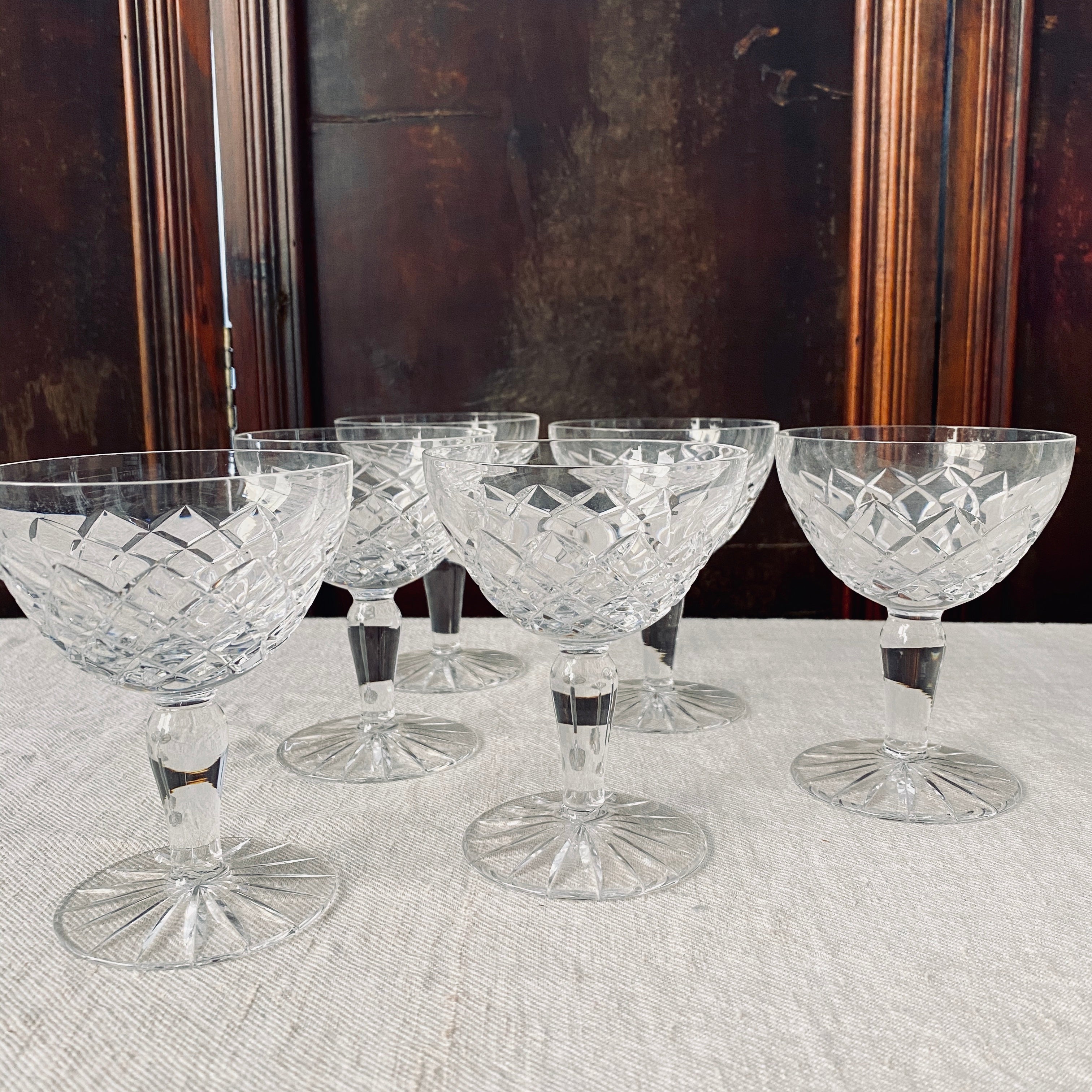 Set of 6x Cut Crystal Champagne Coupes
