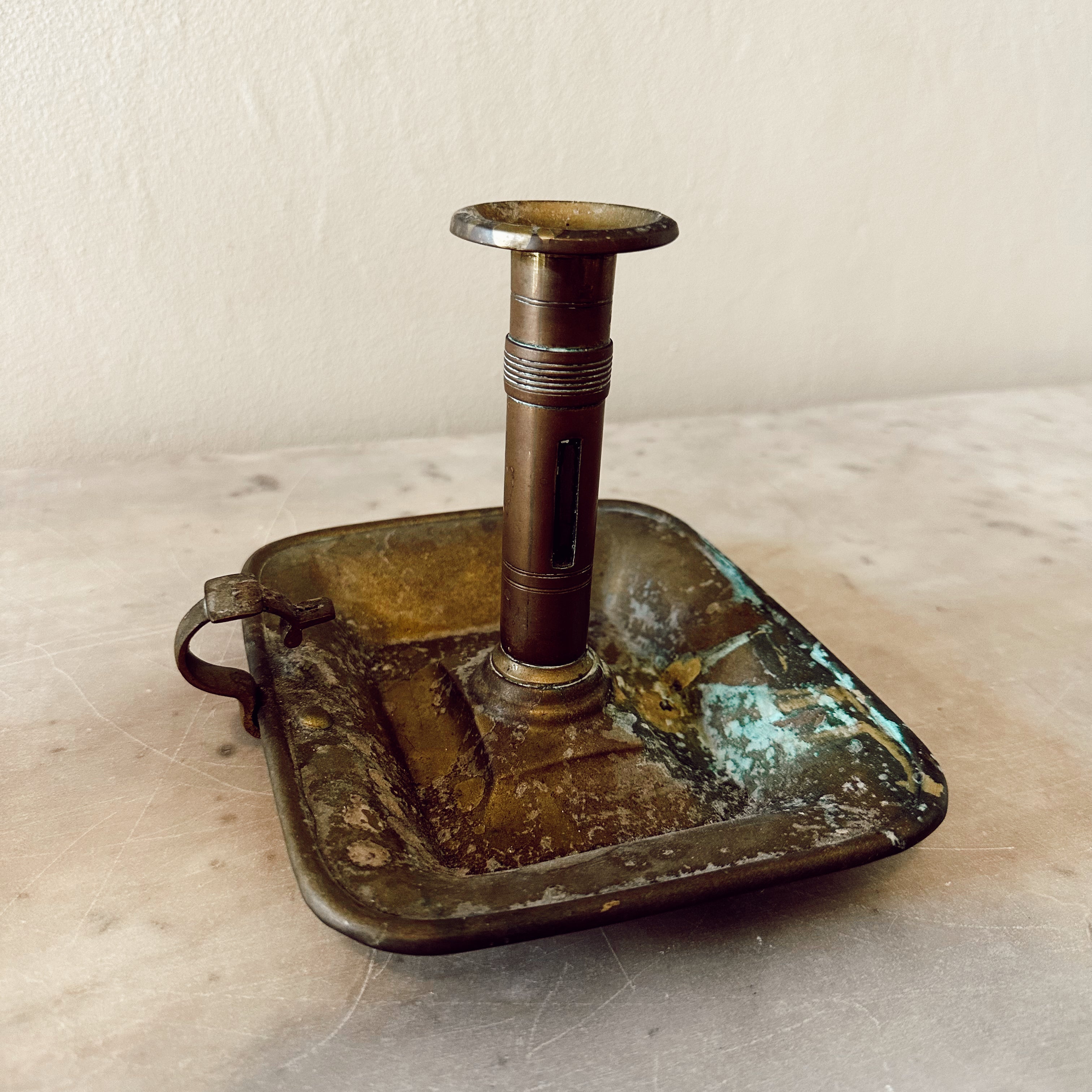 Brass Chamber Stick with aged patina