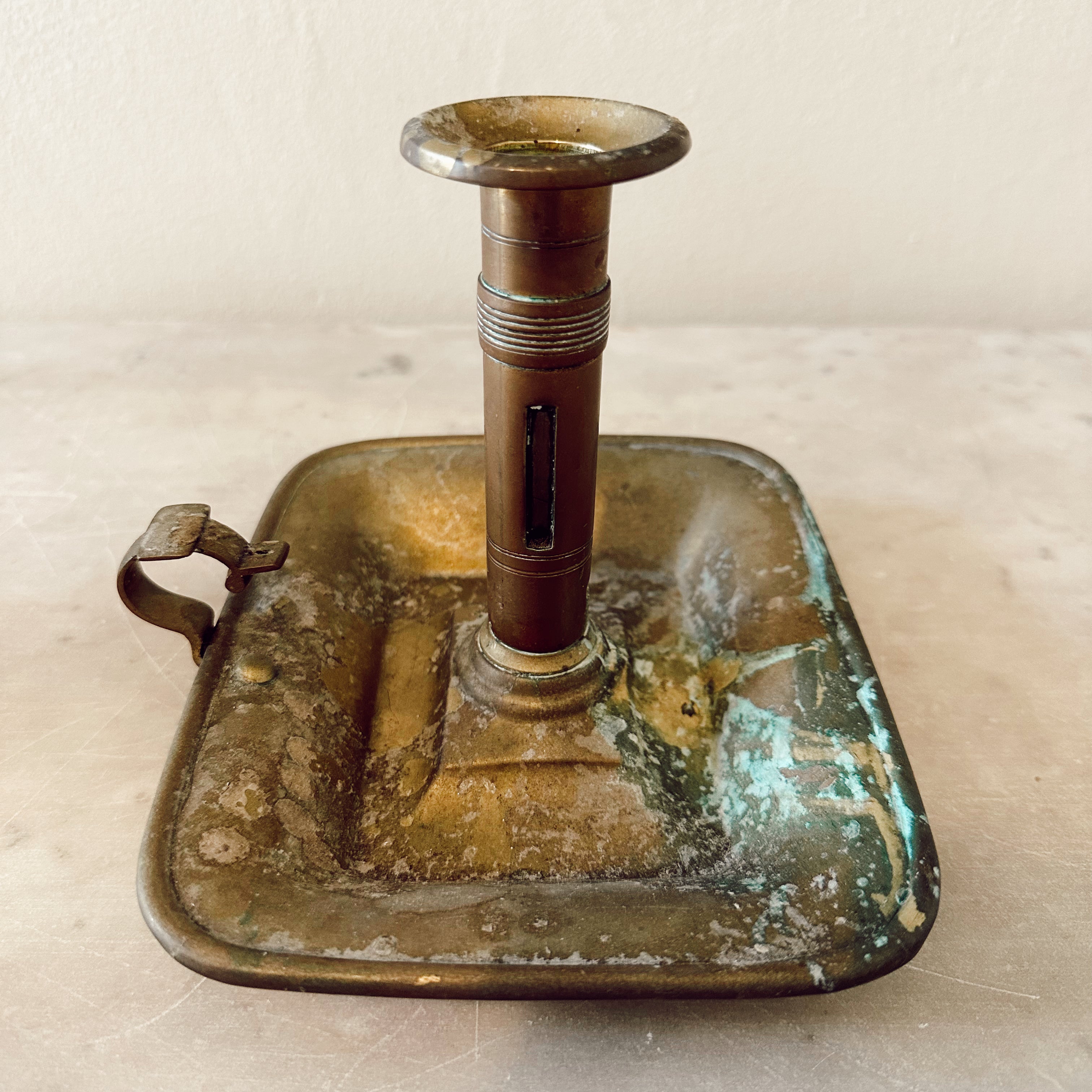 Brass Chamber Stick with aged patina
