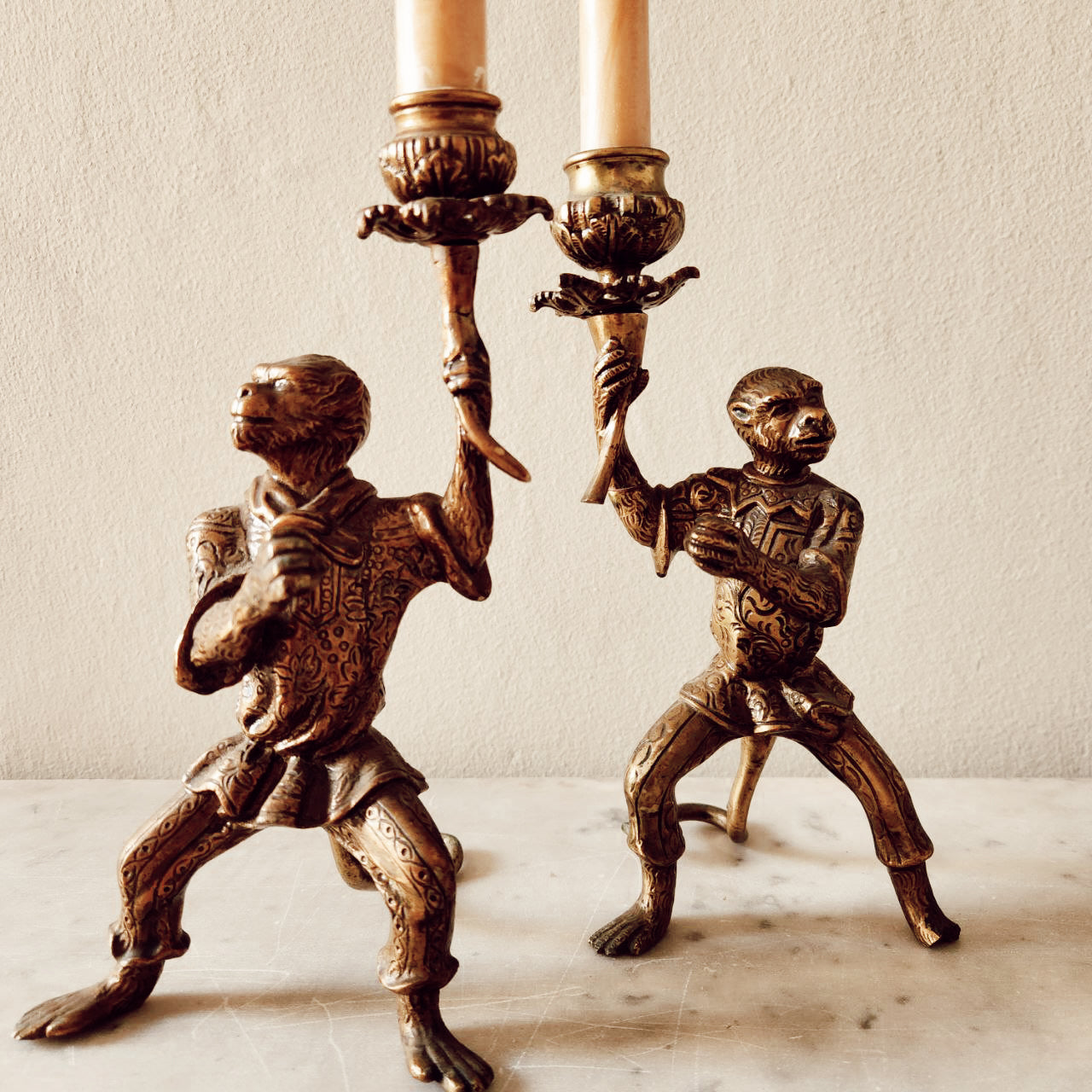 Vintage Bronze Monkey Candlesticks