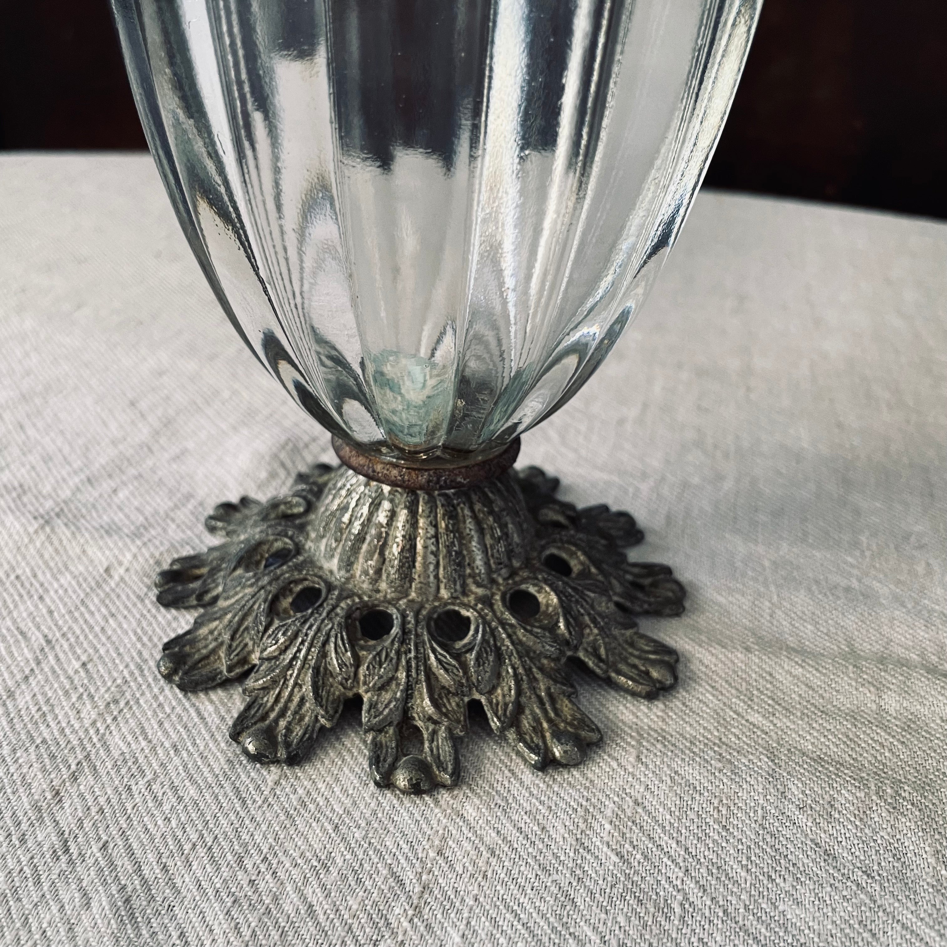 Vintage Italian Cast Metal Urn with Glass Body