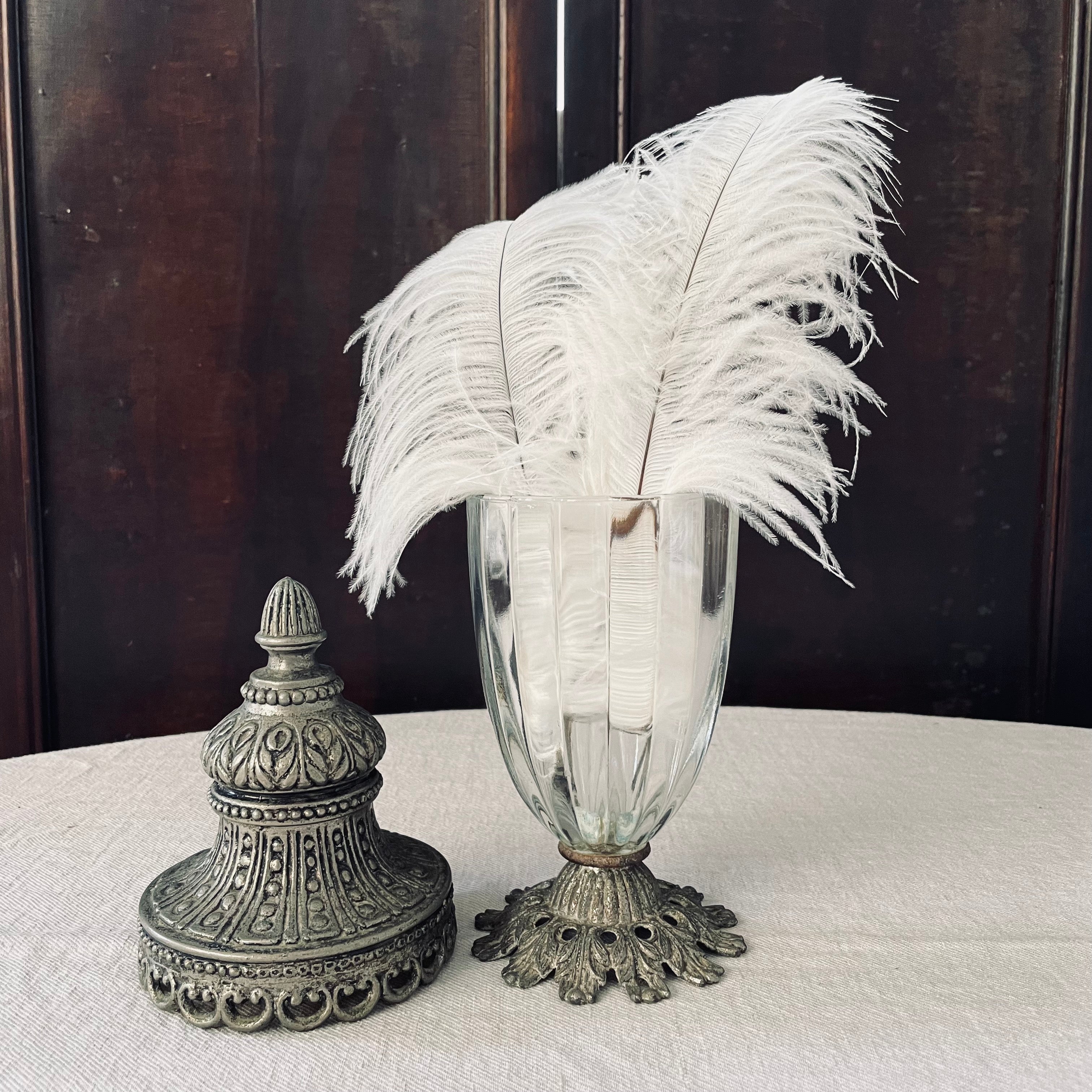 Vintage Italian Cast Metal Urn with Glass Body
