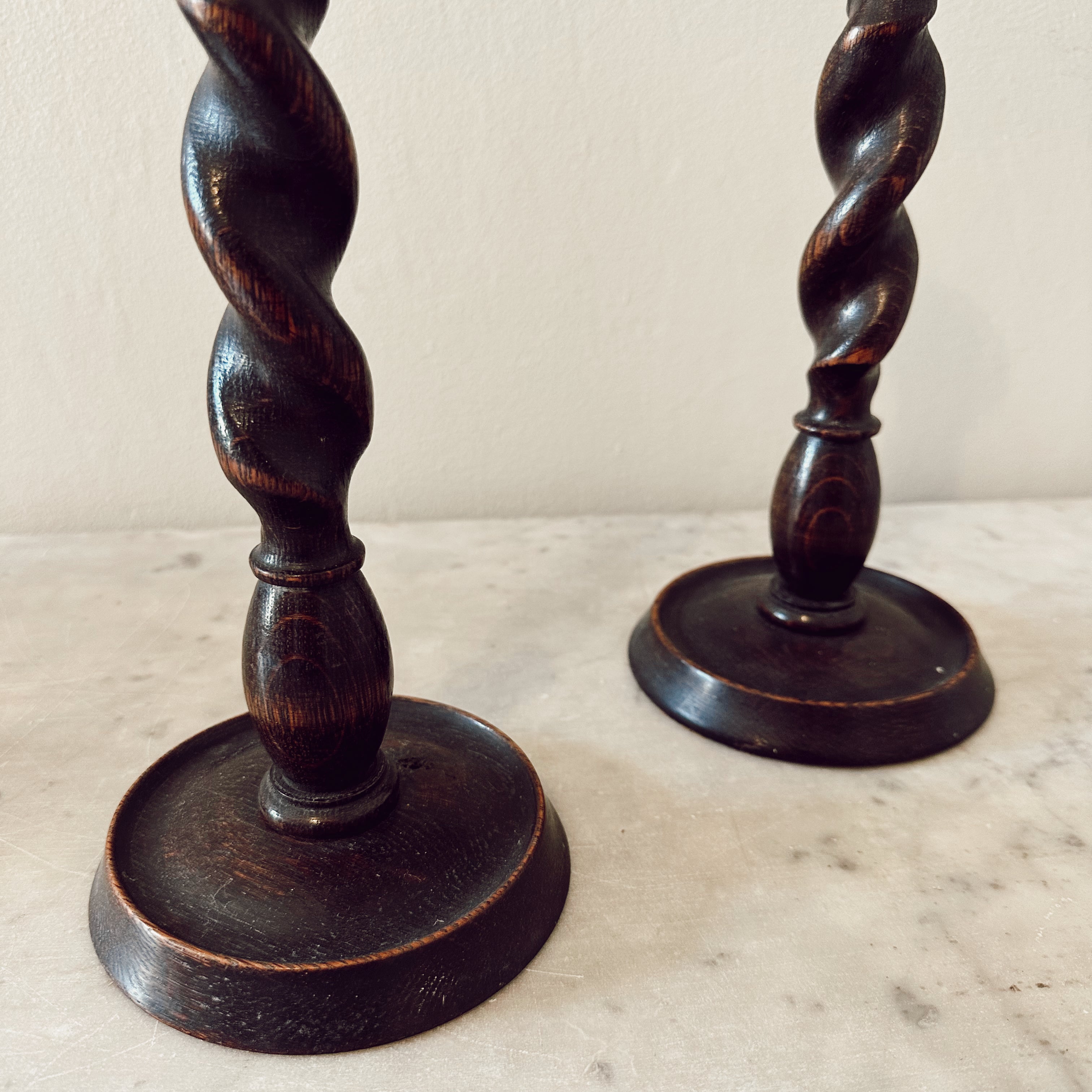 Pair of Barley Oak Twist Candlesticks